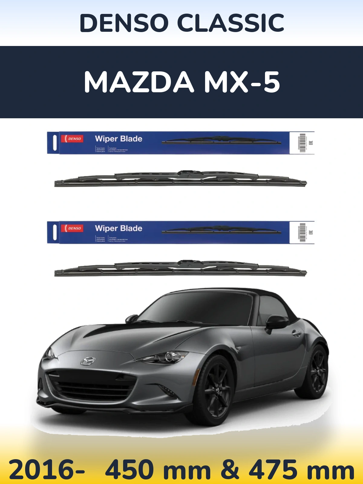 Komplet przednich wycieraczek Denso Classic 450 & 475 mm do Mazda MX-5 2016-2026