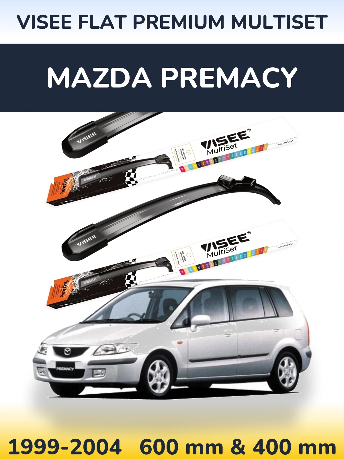 Комплект передних дворников VISEE FLAT PREMIUM MultiSet 600 & 400 мм для Mazda Premacy 1999-2004