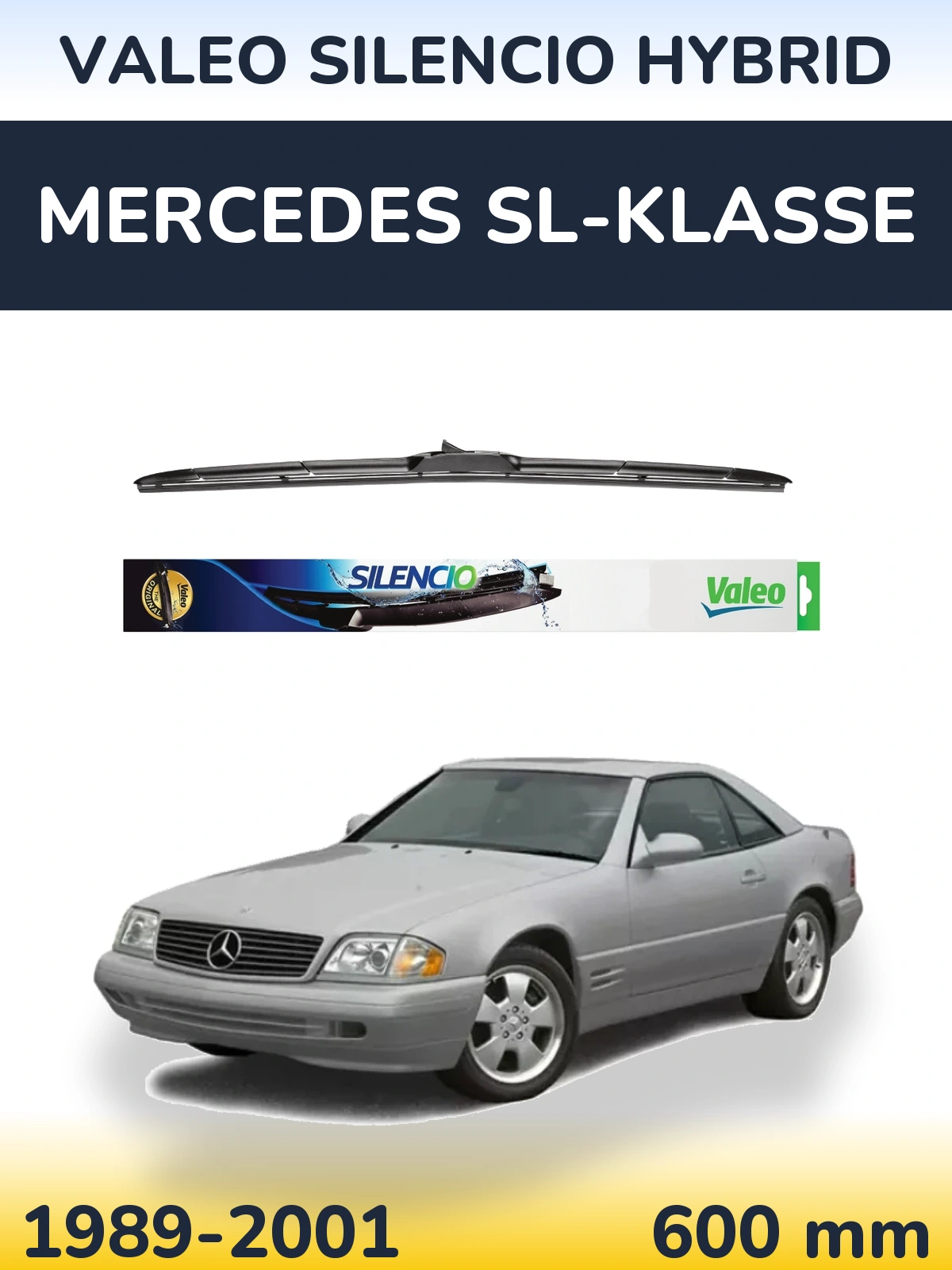 Front wiper blade Valeo Silencio Hybrid 600 mm for Mercedes SL-Klasse 1989-2001