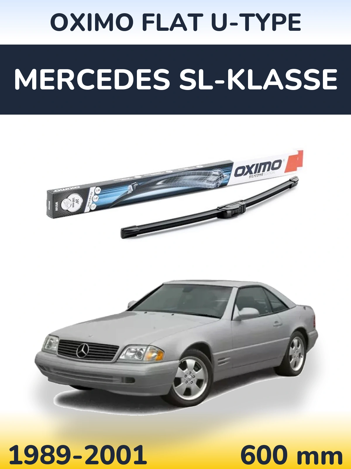Передний дворник Oximo Flat U-type 600 мм для Mercedes SL-Klasse 1989-2001