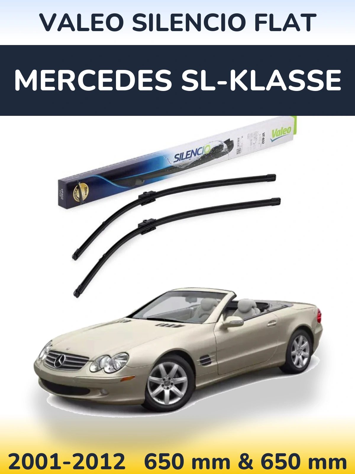 Комплект передних дворников Valeo Silencio Flat 650 & 650 мм для Mercedes SL-Klasse 2001-2012