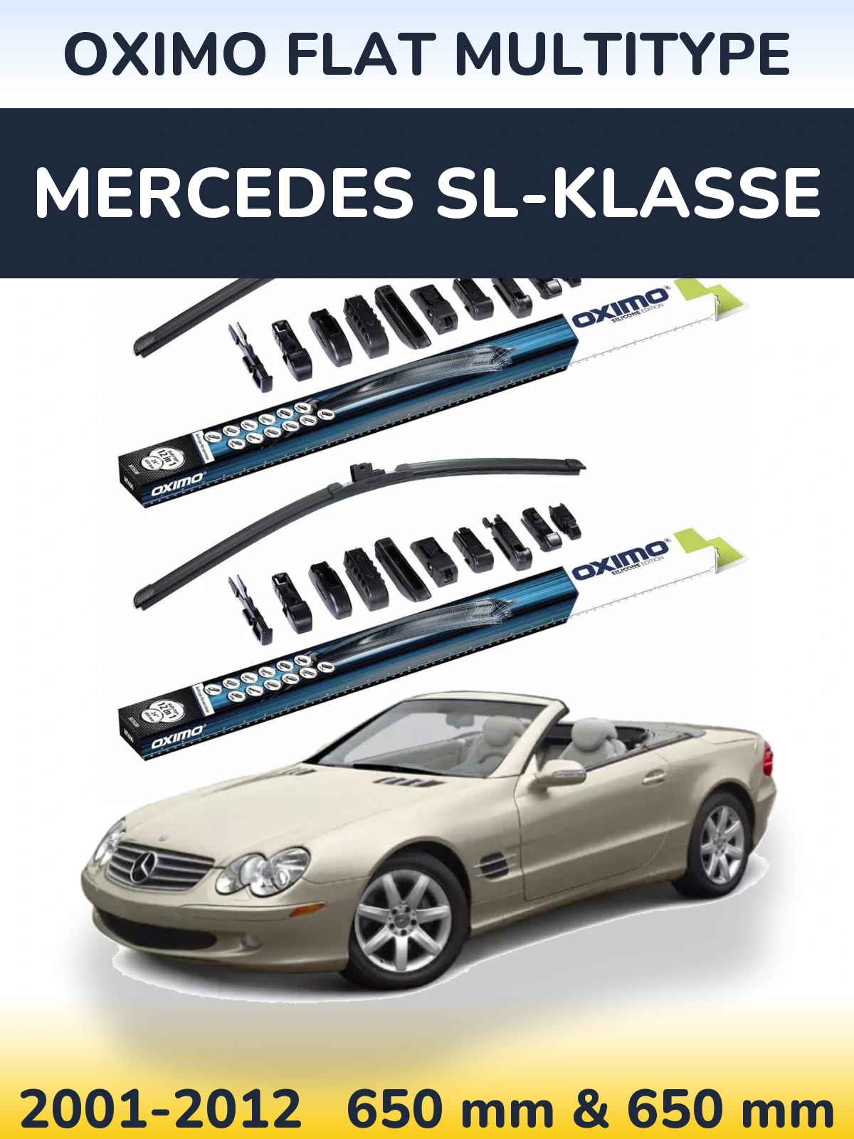 Комплект передних дворников Oximo Flat MultiТипe 650 & 650 мм для Mercedes SL-Klasse 2001-2012