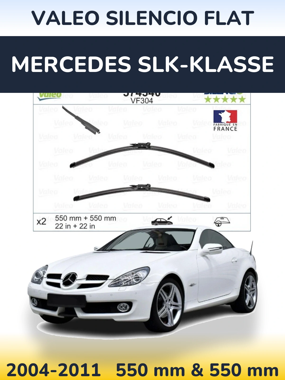 Комплект передніх щіток Valeo Silencio Flat 550 & 550 мм для Mercedes SLK-Klasse 2004-2011