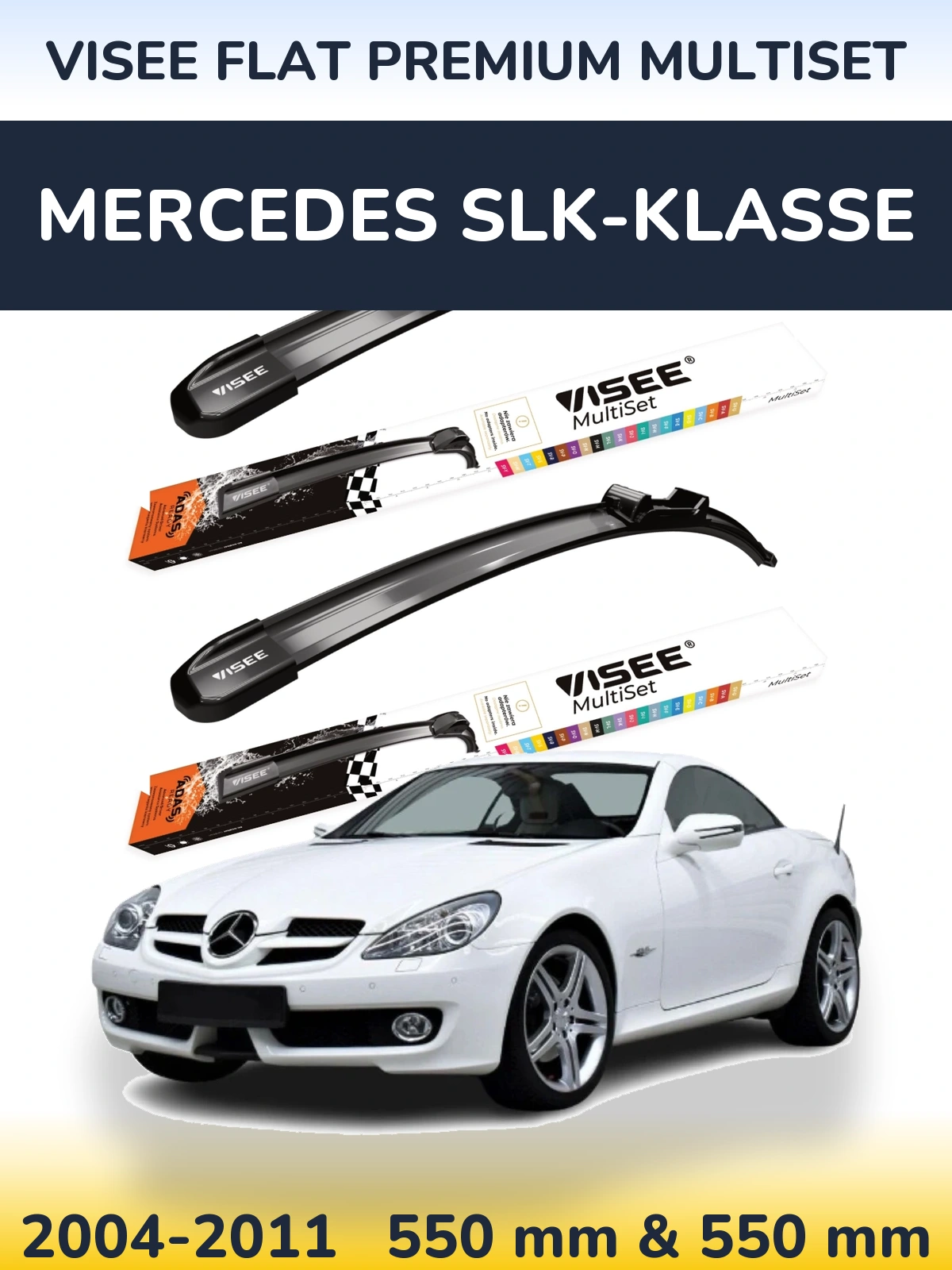 Front wiper blade set VISEE FLAT PREMIUM MultiSet 550 & 550 mm for Mercedes SLK-Klasse 2004-2011