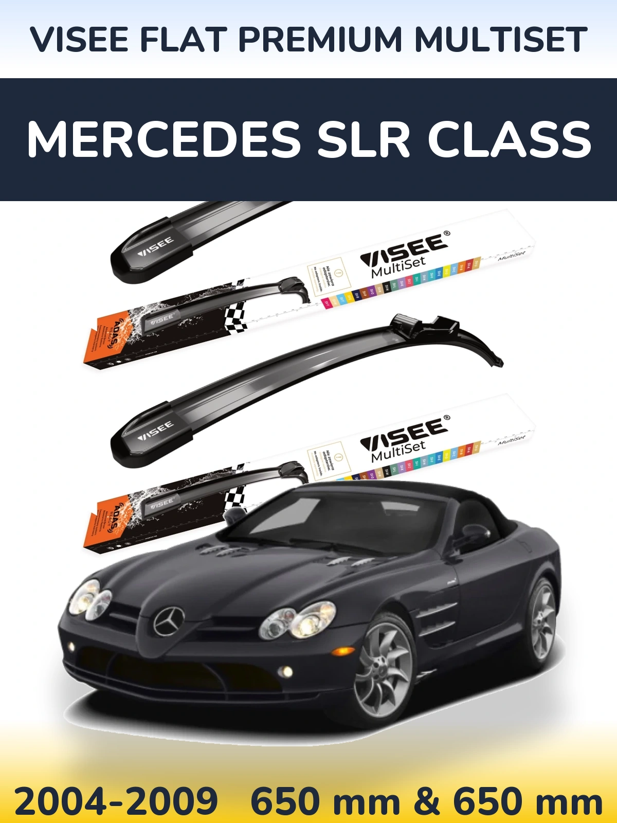 Комплект передніх щіток VISEE FLAT PREMIUM MultiSet 650 & 650 мм для Mercedes SLR Class 2004-2009