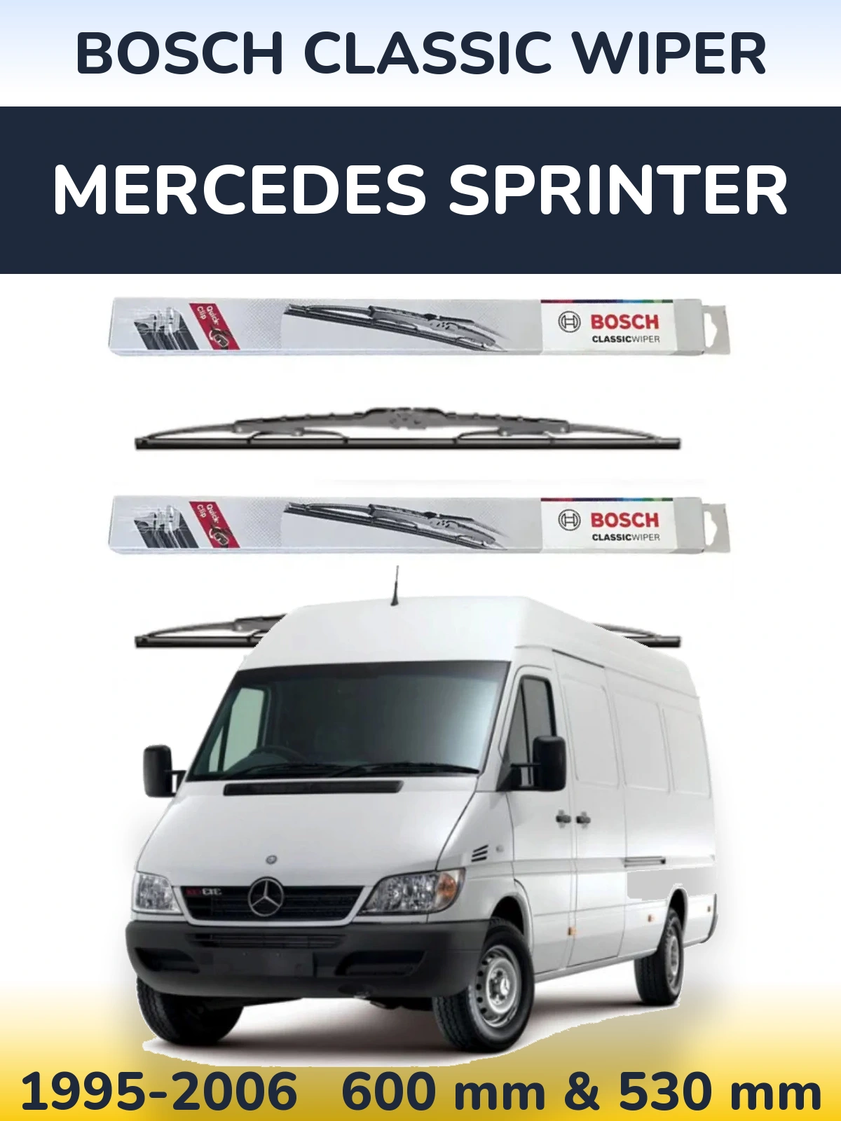 Комплект передних дворников BOSCH Classic Wiper 600 & 530 мм для Mercedes Sprinter 1995-2006