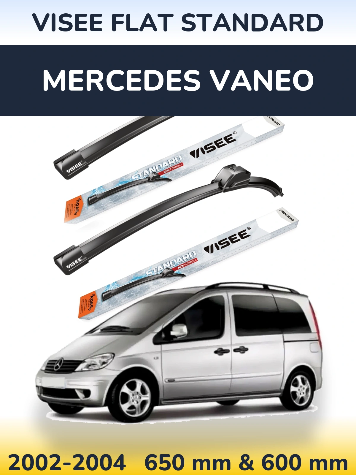 Комплект передних дворников VISEE FLAT STANDARD 650 & 600 мм для Mercedes Vaneo 2002-2004