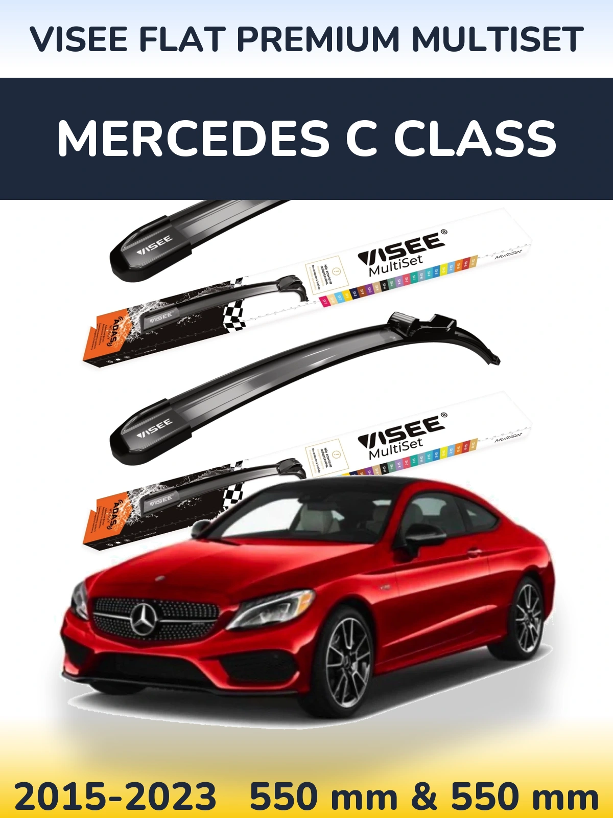 Komplet przednich wycieraczek VISEE FLAT PREMIUM MultiSet 550 & 550 mm do Mercedes Klasa C 2015-2023