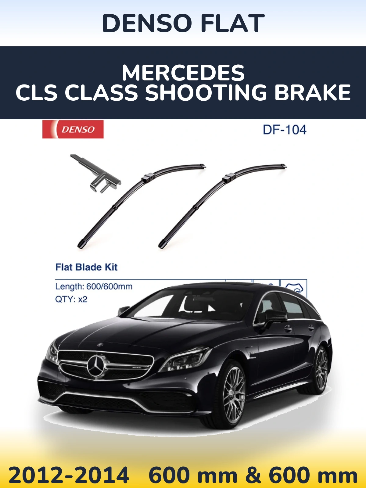 Front wiper blade set Denso Flat 600 & 600 mm for Mercedes CLS Class Shooting Brake 2012-2014