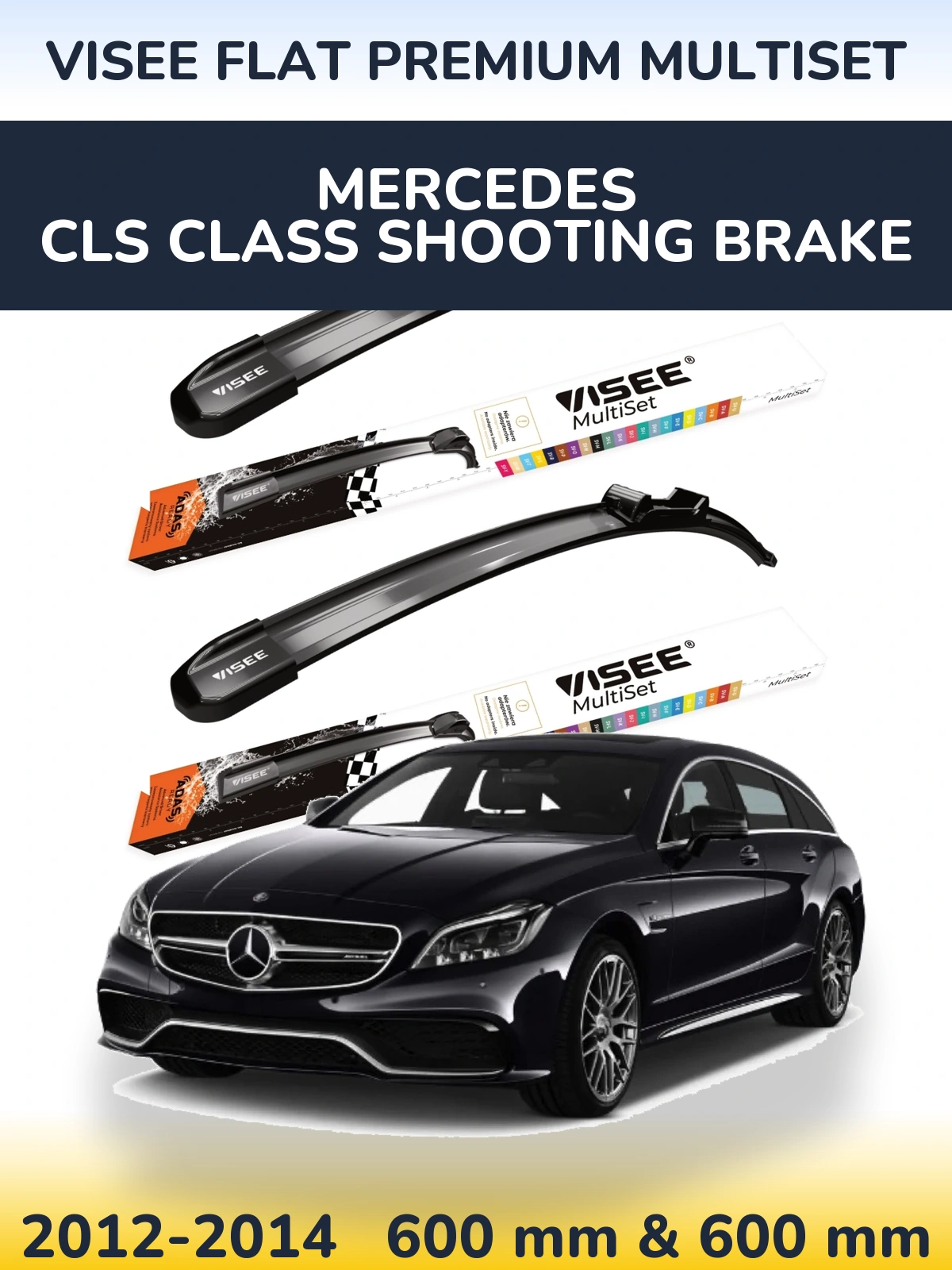 Front wiper blade set VISEE FLAT PREMIUM MultiSet 600 & 600 mm for Mercedes CLS Class Shooting Brake 2012-2014