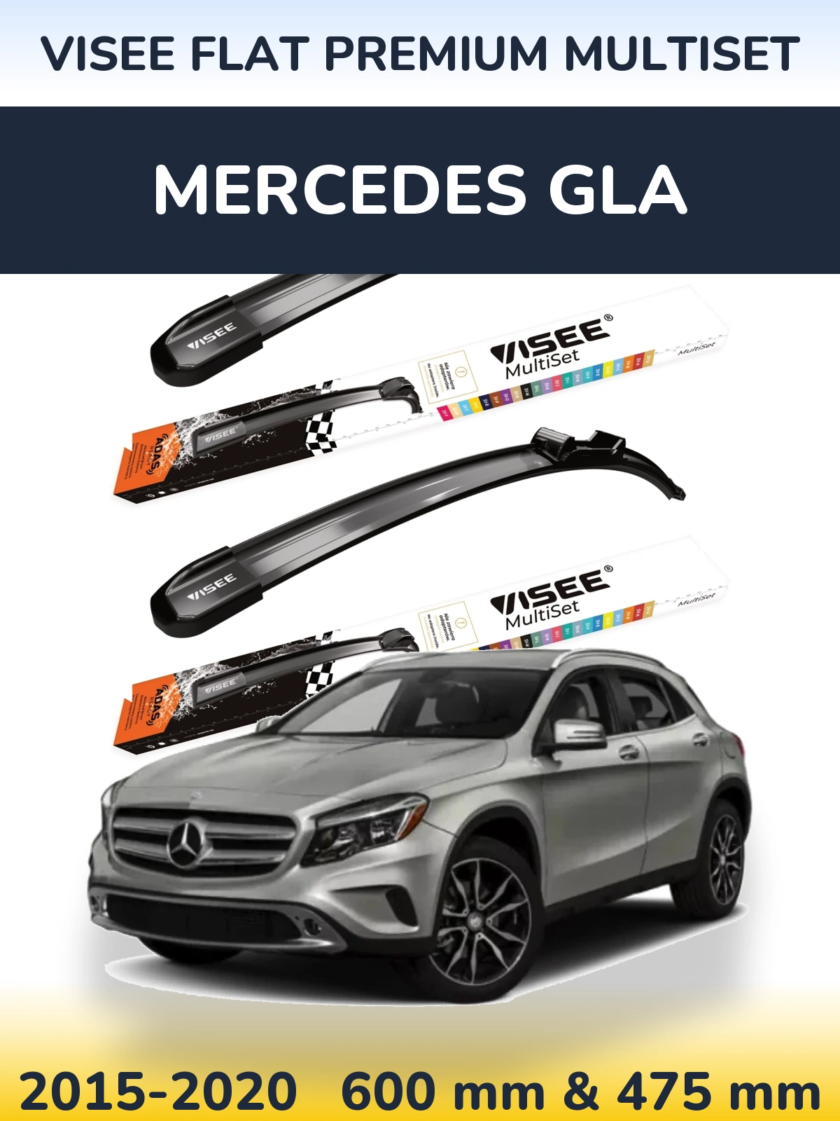 Front wiper blade set VISEE FLAT PREMIUM MultiSet 600 & 475 mm for Mercedes GLA 2015-2020