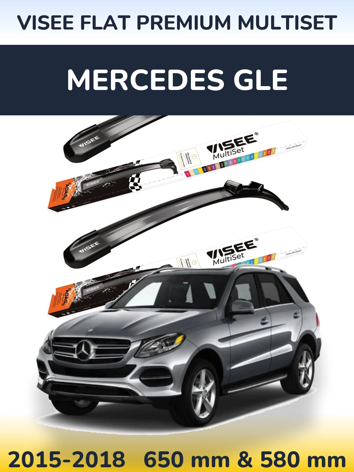 Front wiper blade set VISEE FLAT PREMIUM MultiSet 650 & 580 mm for Mercedes GLE 2015-2018