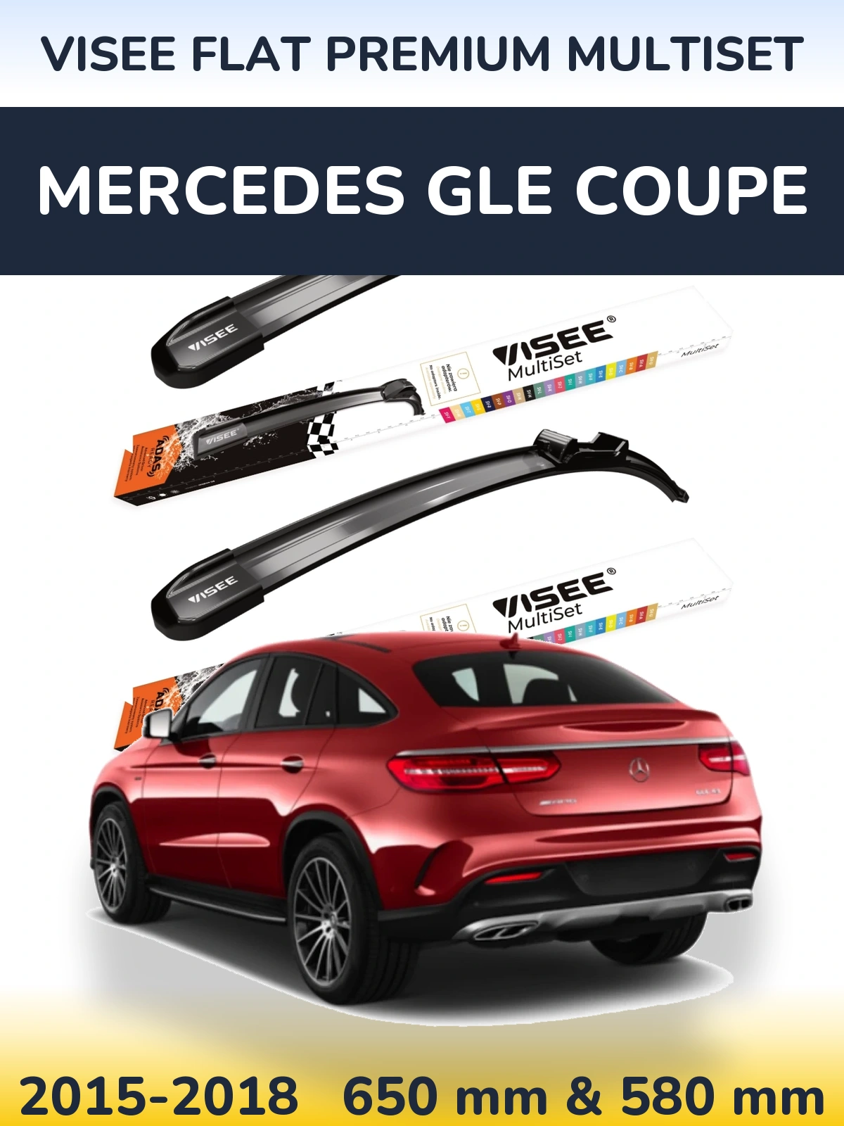 Front wiper blade set VISEE FLAT PREMIUM MultiSet 650 & 580 mm for Mercedes GLE Coupe 2015-2018