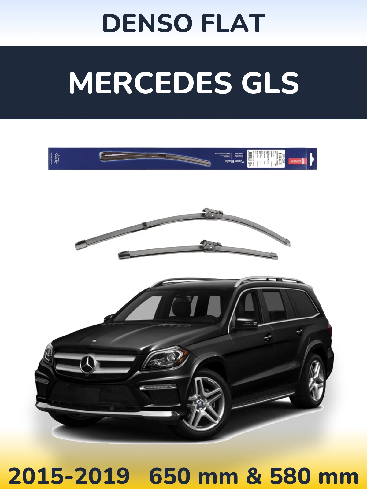 Front wiper blade set Denso Flat 650 & 580 mm for Mercedes GLS 2015-2019