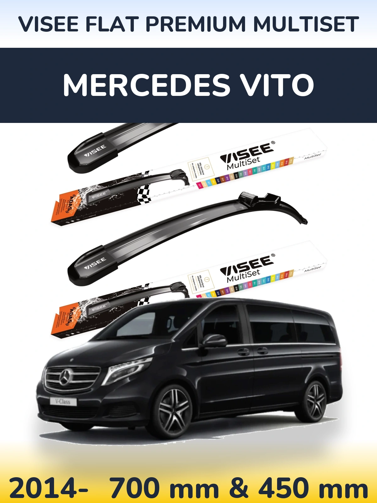 Komplet przednich wycieraczek VISEE FLAT PREMIUM MultiSet 700 & 450 mm do Mercedes Vito 2014-2026