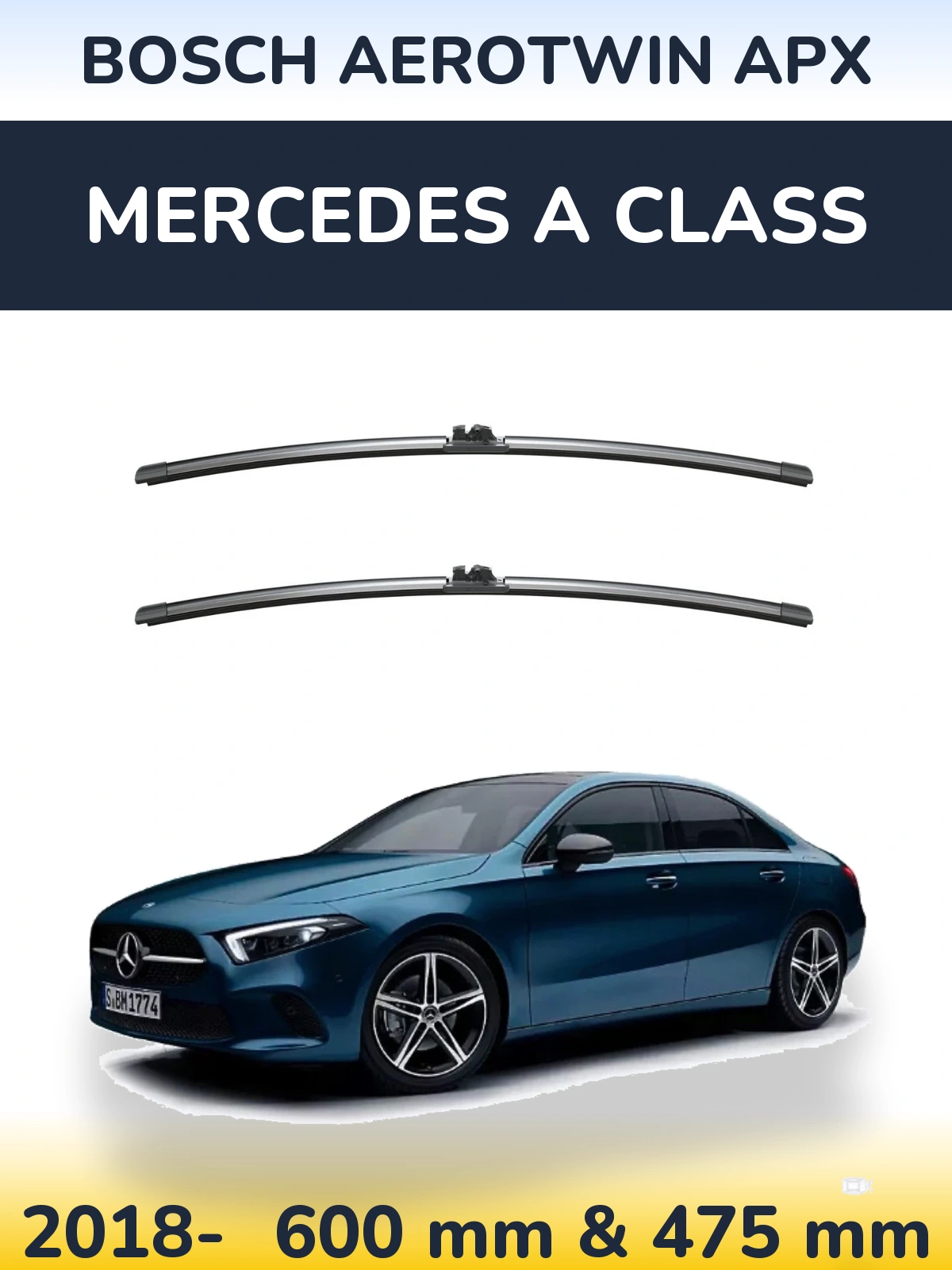 Front wiper blade set BOSCH AeroTwin APX 600 & 475 mm for Mercedes A Class 2018-2026