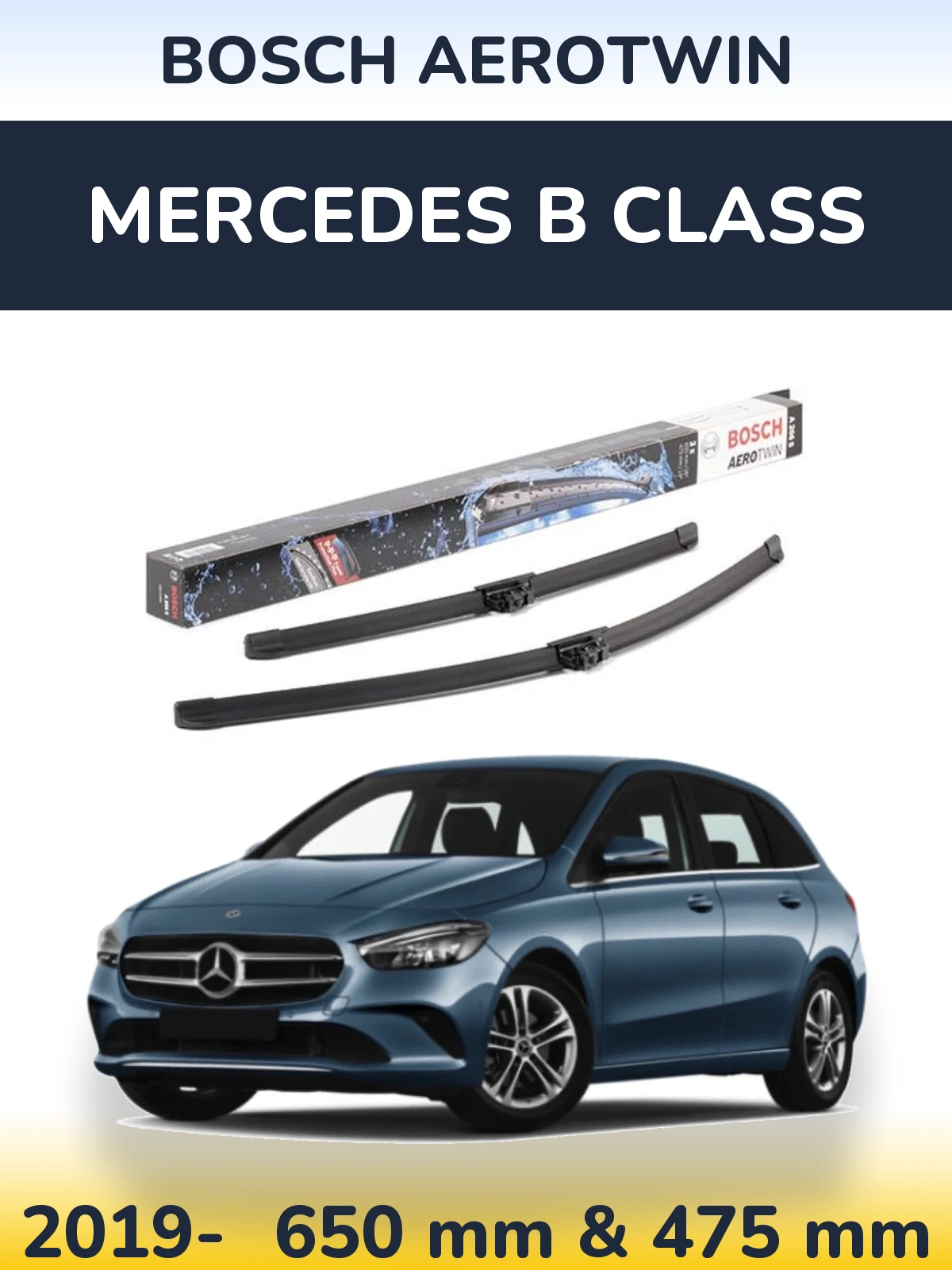 Комплект передніх щіток BOSCH AeroTwin 650 & 475 мм для Mercedes B Class 2019-2026