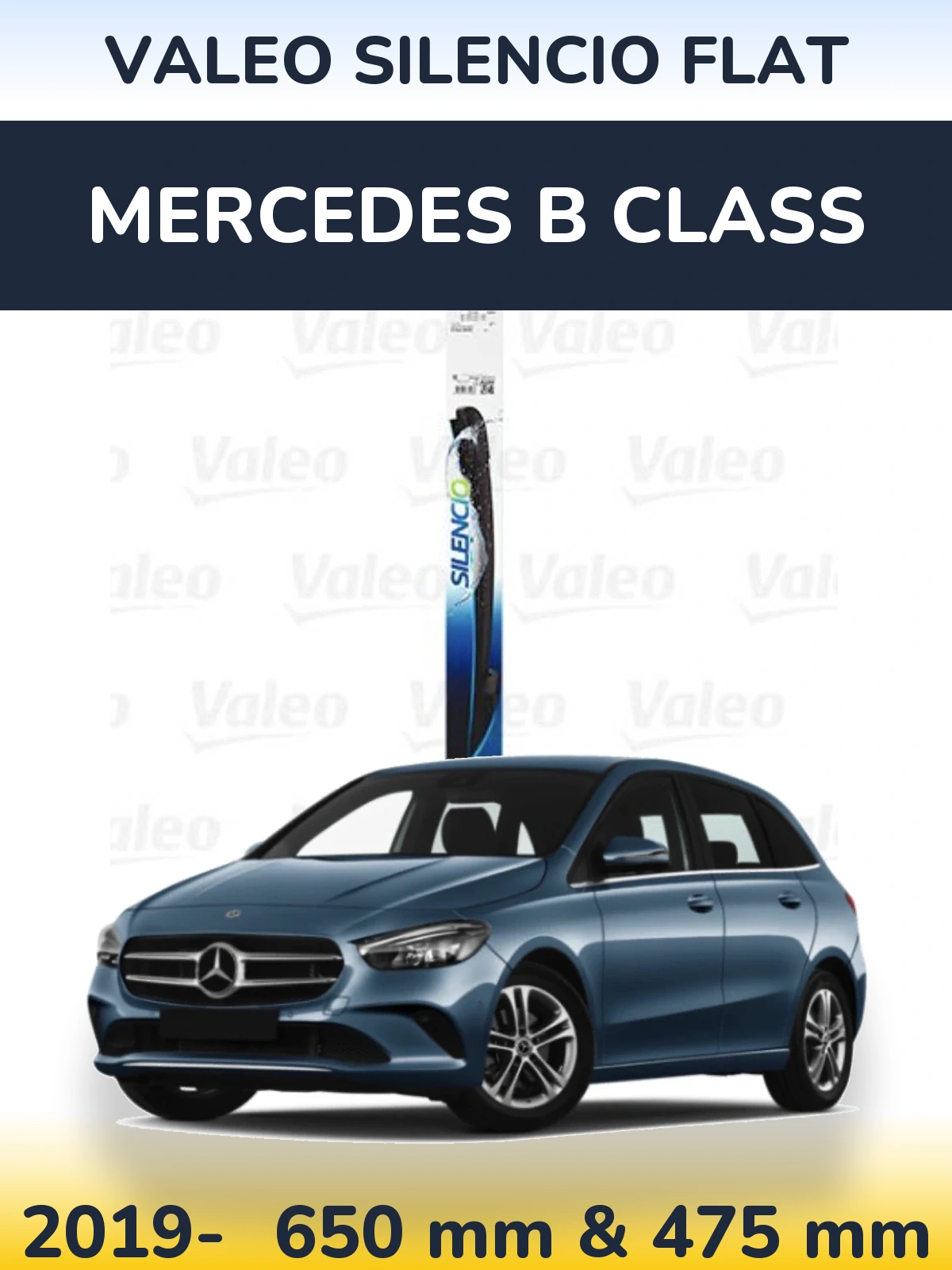 Комплект передніх щіток Valeo Silencio Flat 650 & 475 мм для Mercedes B Class 2019-2026
