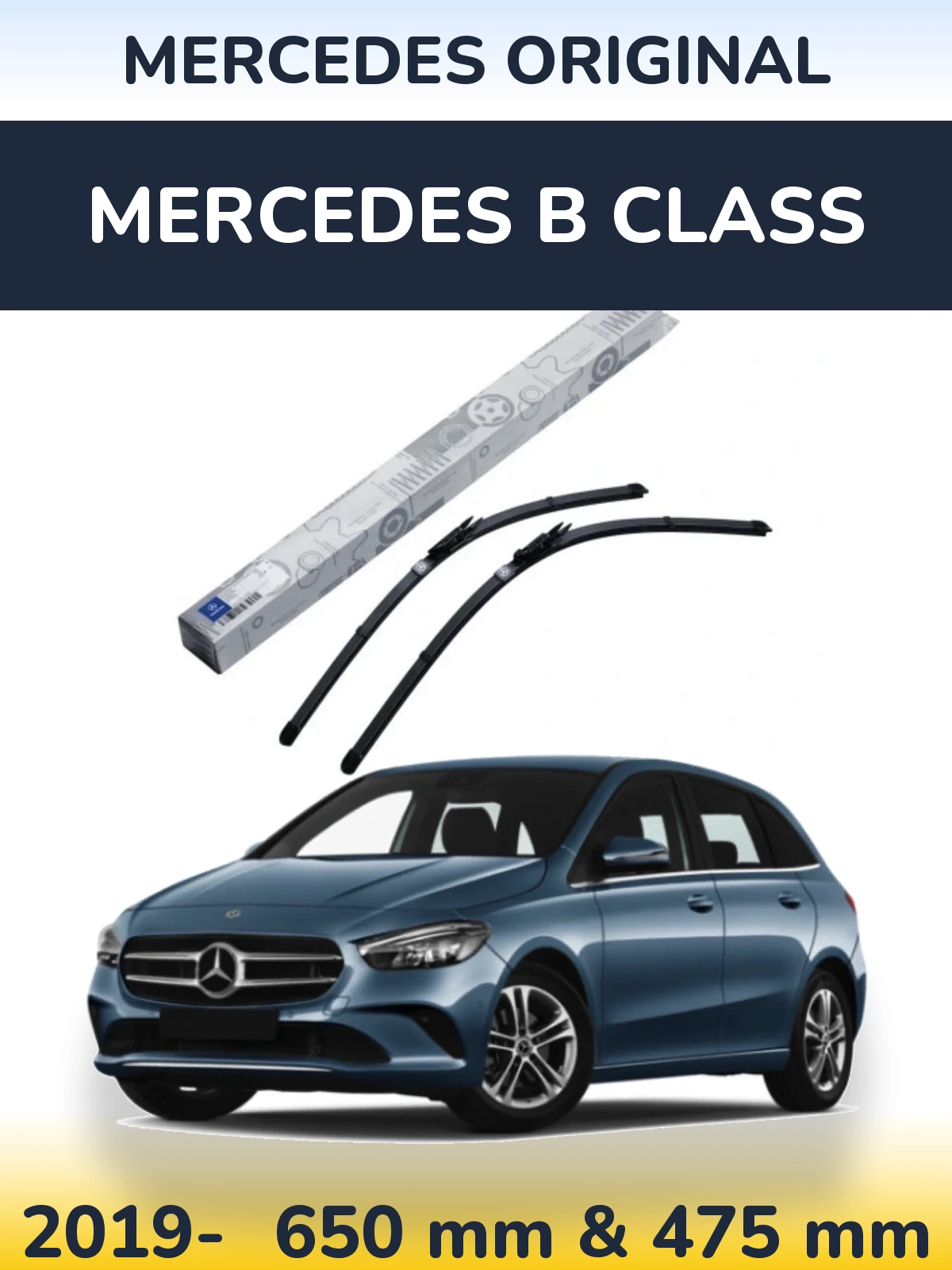 Front wiper blade set Mercedes OEM Mercedes Original 650 & 475 mm for Mercedes B Class 2019-2026