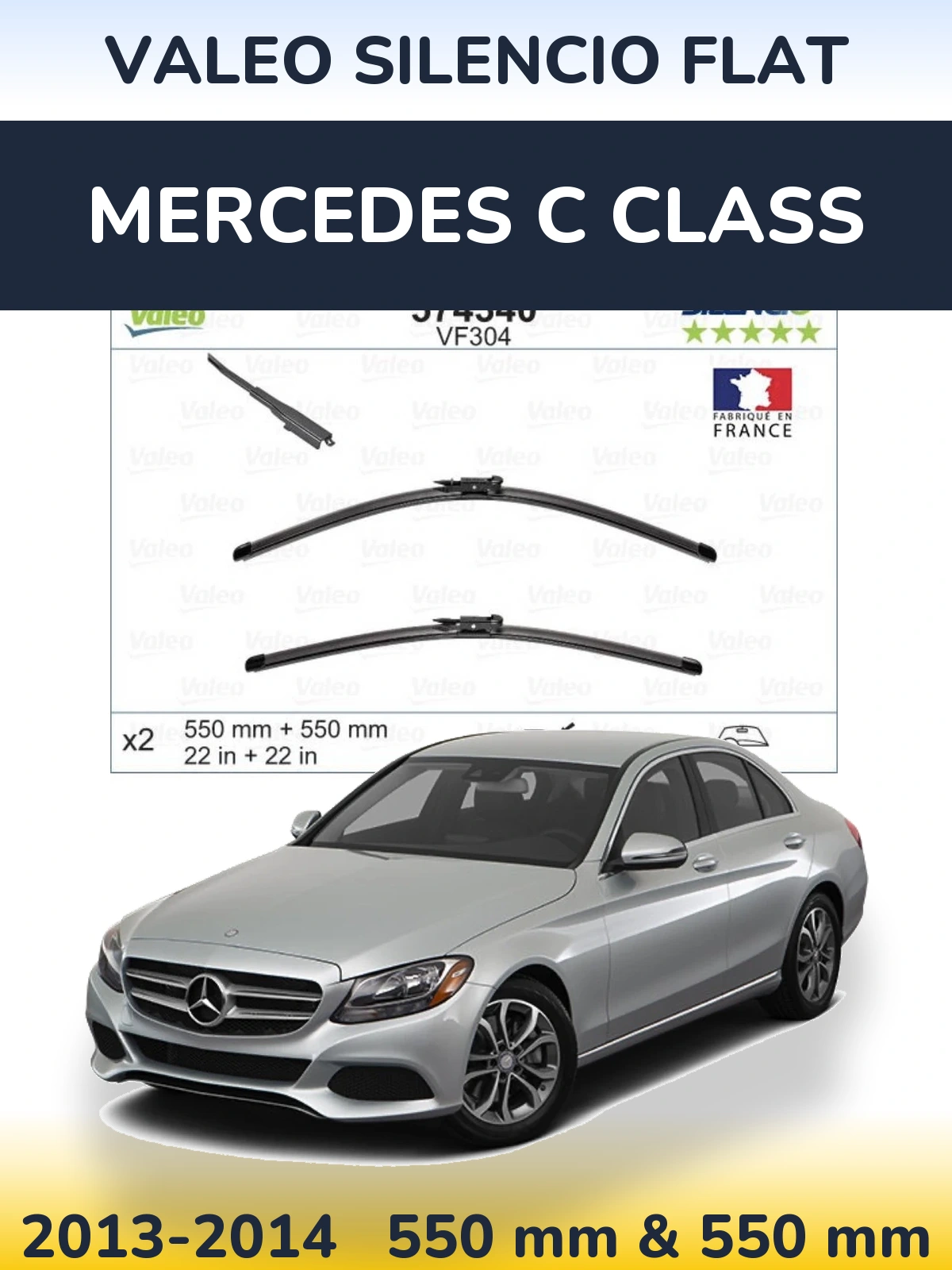 Komplet przednich wycieraczek Valeo Silencio Flat 550 & 550 mm do Mercedes Klasa C 2013-2014
