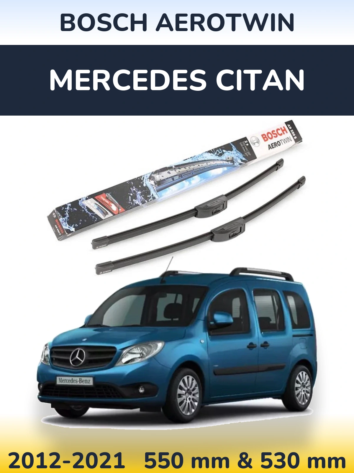 Комплект передніх щіток BOSCH AeroTwin 550 & 530 мм для Mercedes Citan 2012-2021