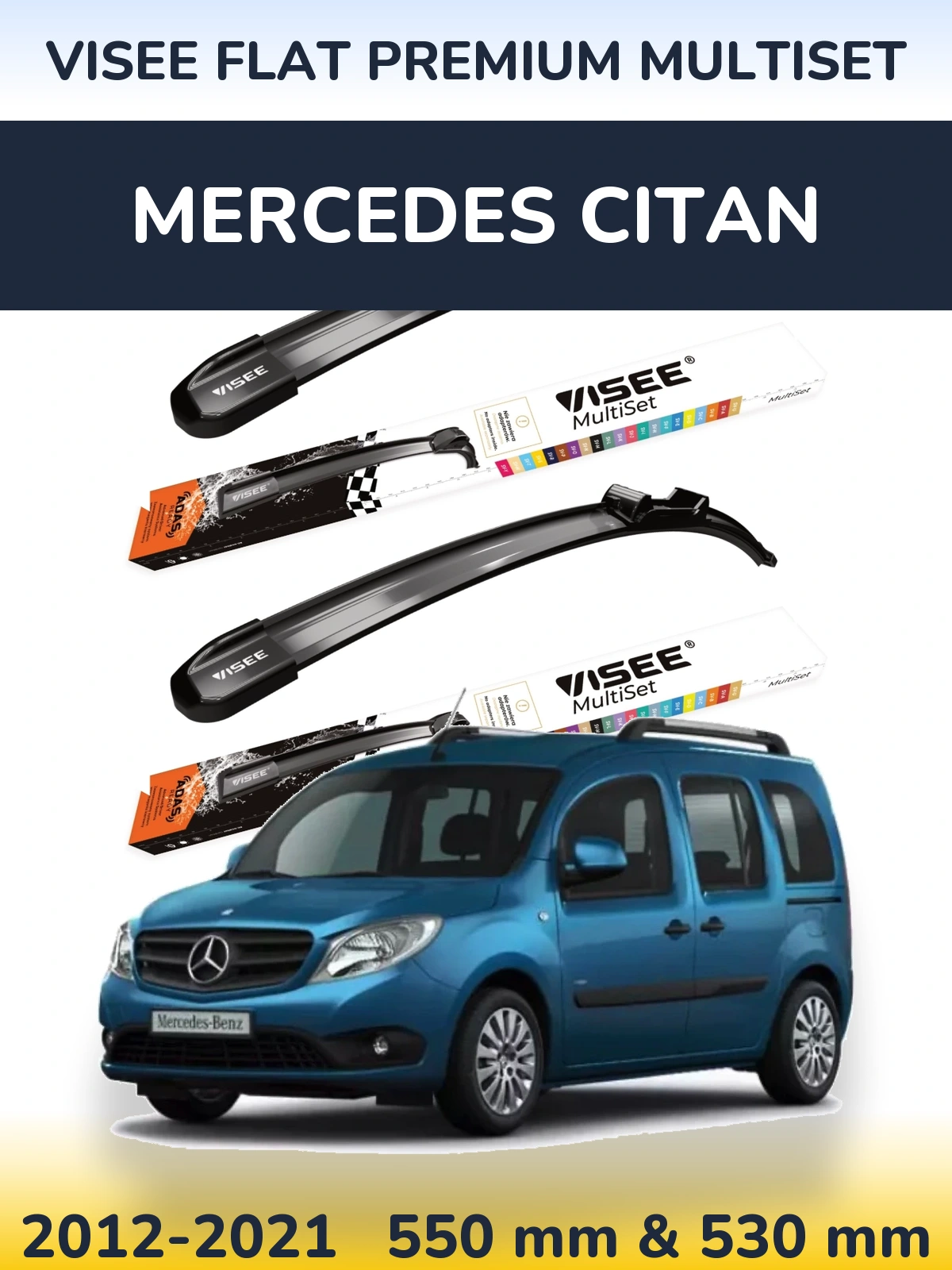 Komplet przednich wycieraczek VISEE FLAT PREMIUM MultiSet 550 & 530 mm do Mercedes Citan 2012-2021