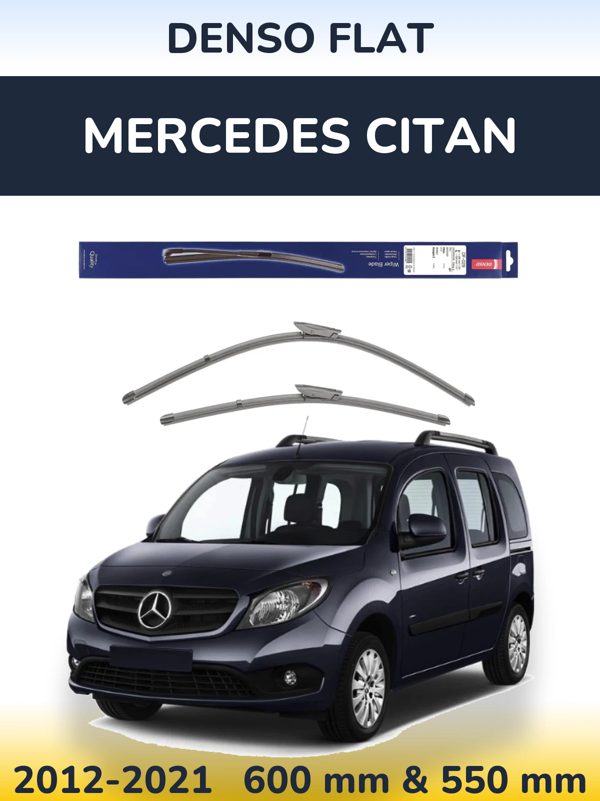 Front wiper blade set Denso Flat 580 & 530 mm for Mercedes Citan 2012-2021