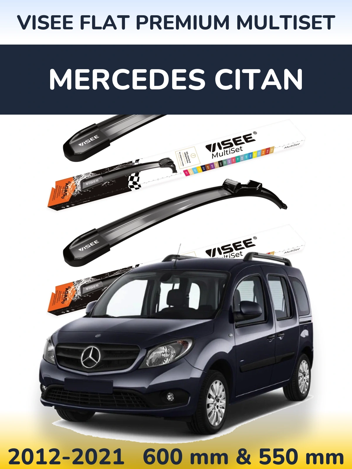 Front wiper blade set VISEE FLAT PREMIUM MultiSet 600 & 550 mm for Mercedes Citan 2012-2021