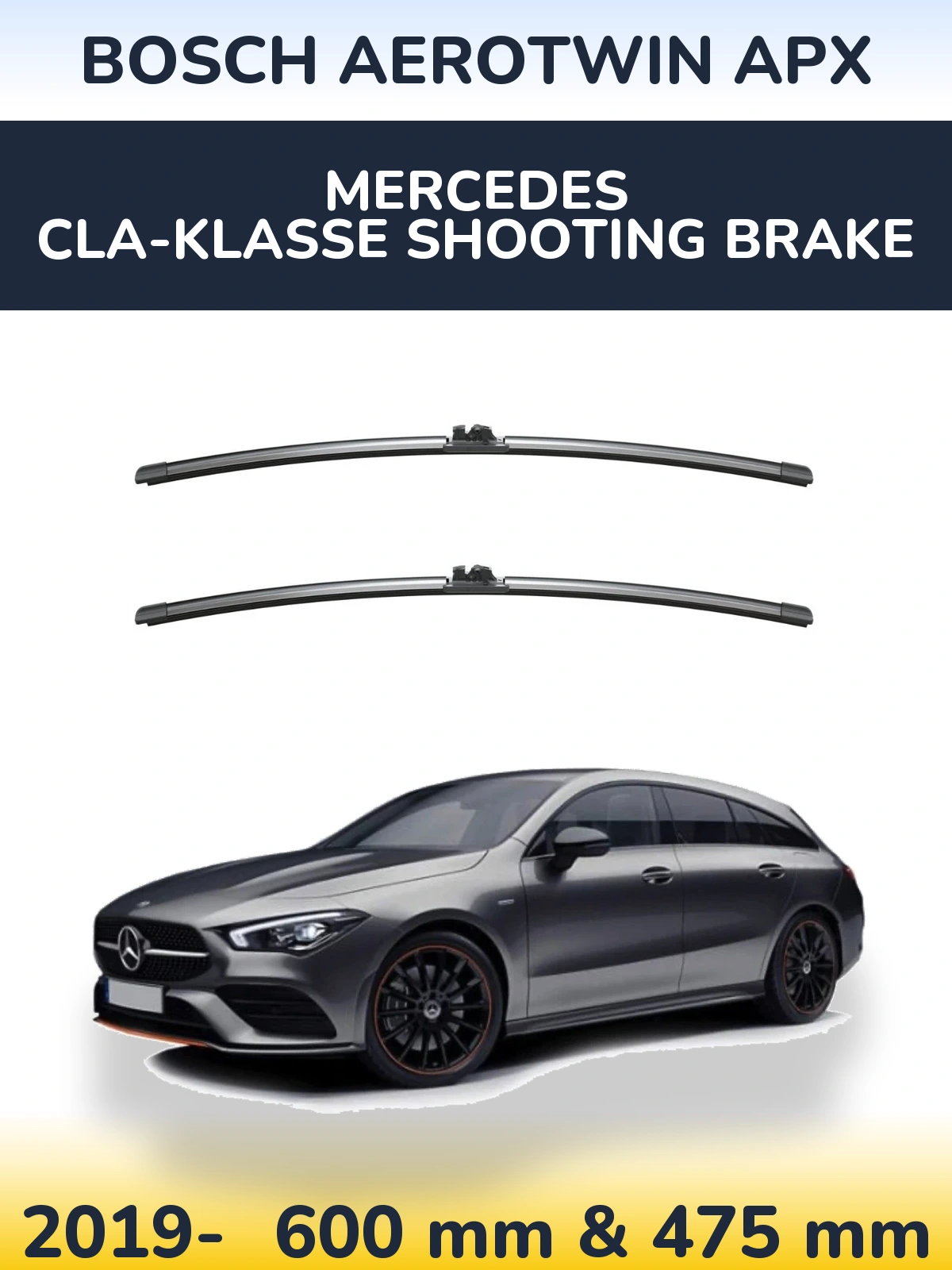 Комплект передніх щіток BOSCH AeroTwin APX 600 & 475 мм для Mercedes CLA-Klasse Shooting Brake 2019-2026