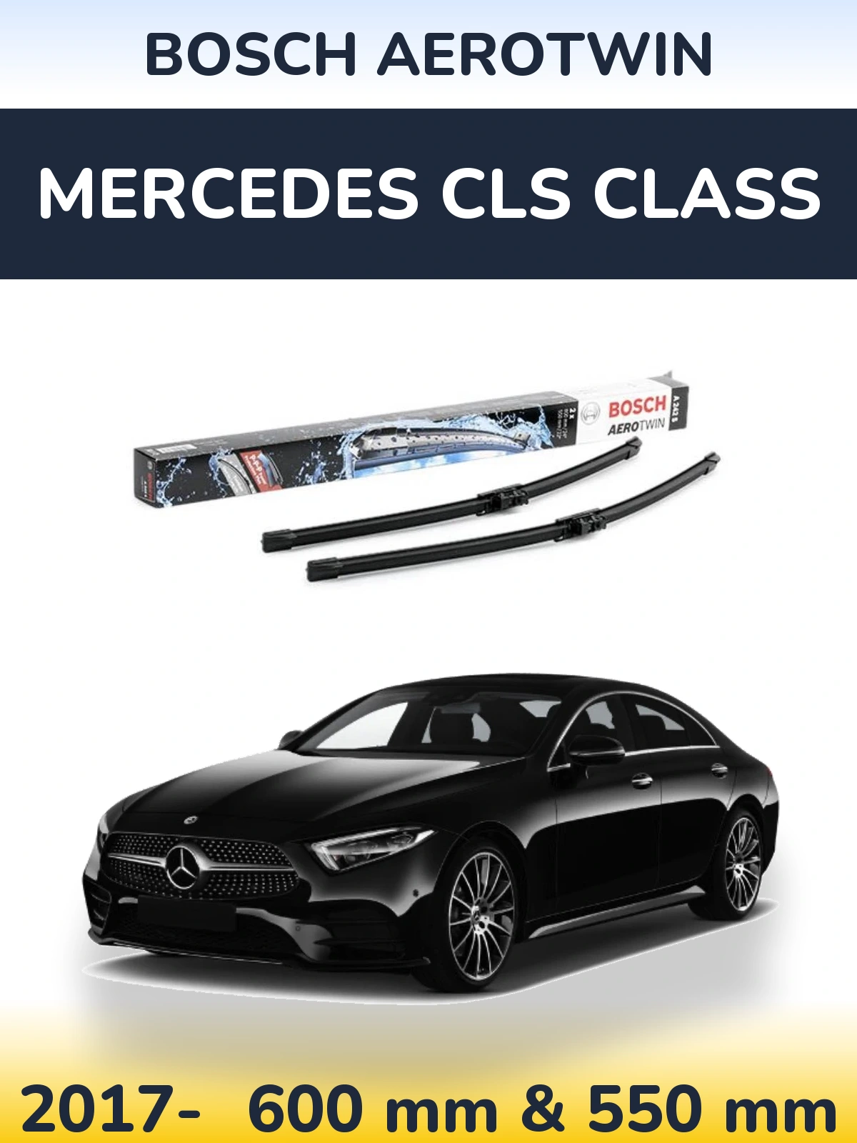 Комплект передніх щіток BOSCH AeroTwin 600 & 550 мм для Mercedes CLS Class 2017-2026