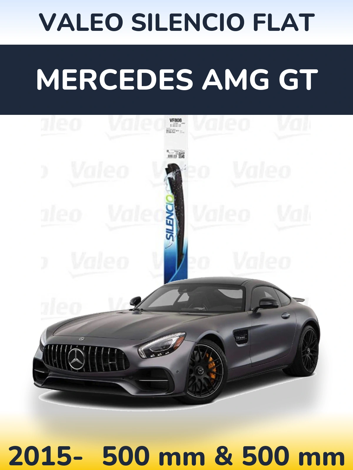 Front wiper blade set Valeo Silencio Flat 500 & 500 mm for Mercedes AMG GT 2015-2026