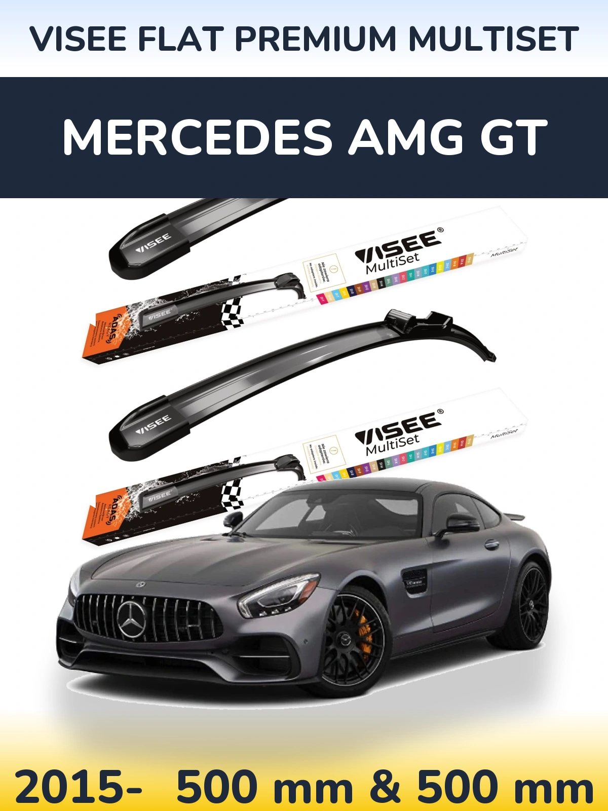 Komplet przednich wycieraczek VISEE FLAT PREMIUM MultiSet 500 & 500 mm do Mercedes AMG GT 2015-2026