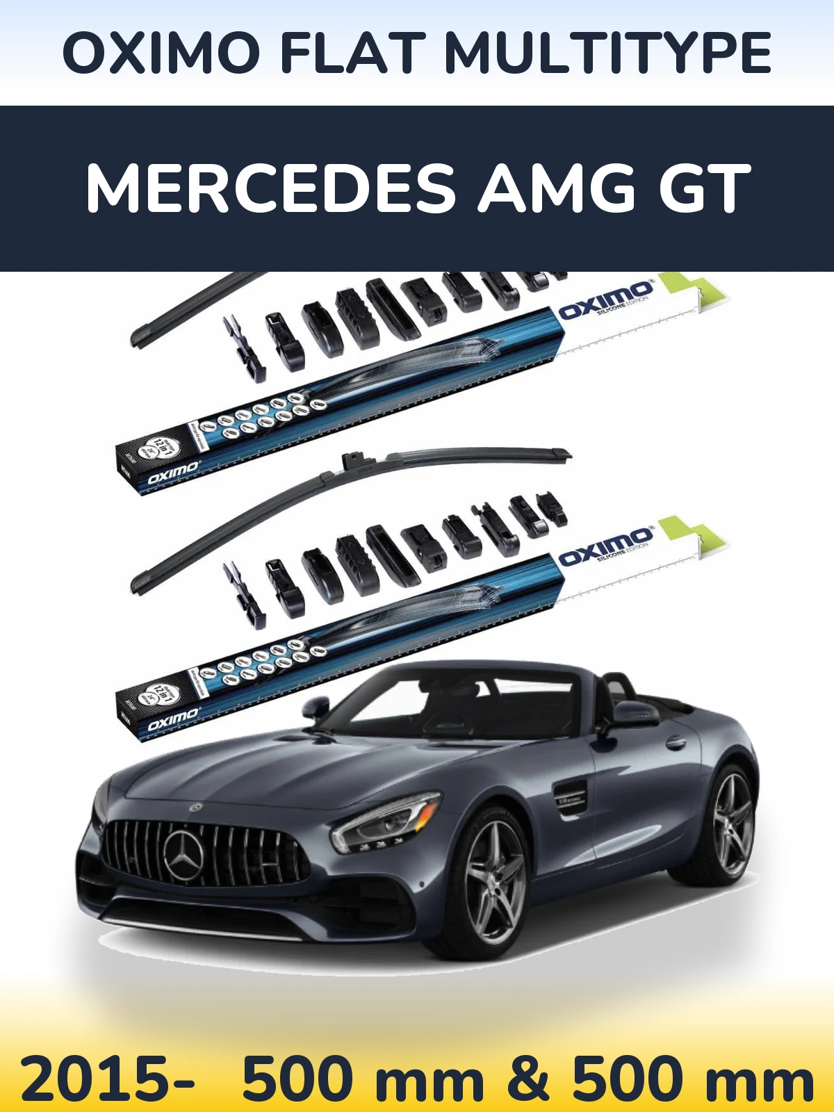 Front wiper blade set Oximo Flat MultiTypee 500 & 500 mm for Mercedes AMG GT 2015-2026