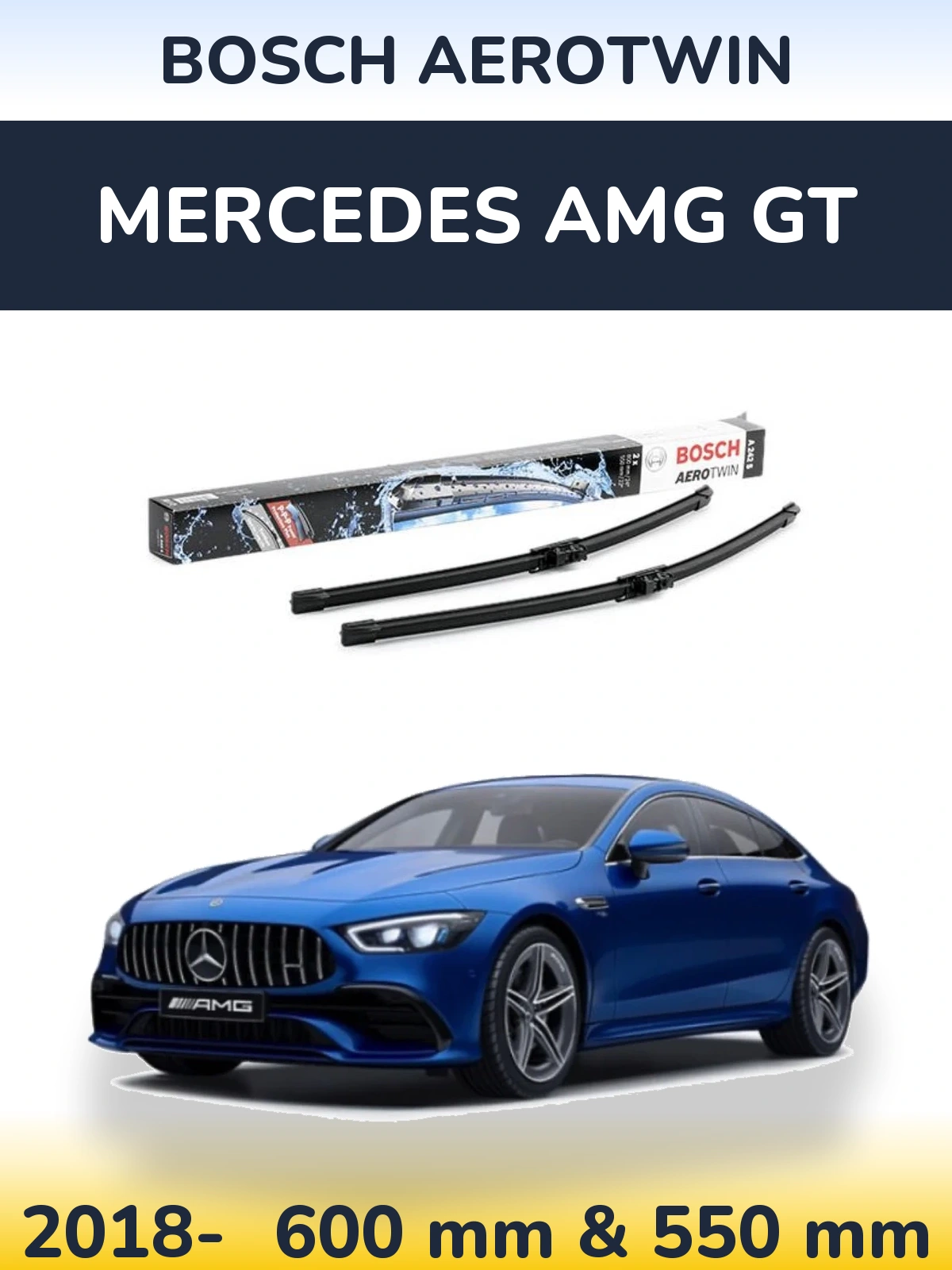 Front wiper blade set BOSCH AeroTwin 600 & 550 mm for Mercedes AMG GT 2018-2026