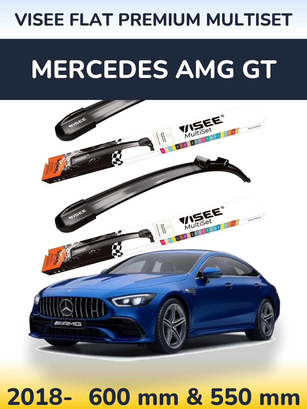 Front wiper blade set VISEE FLAT PREMIUM MultiSet 600 & 550 mm for Mercedes AMG GT 2018-2026