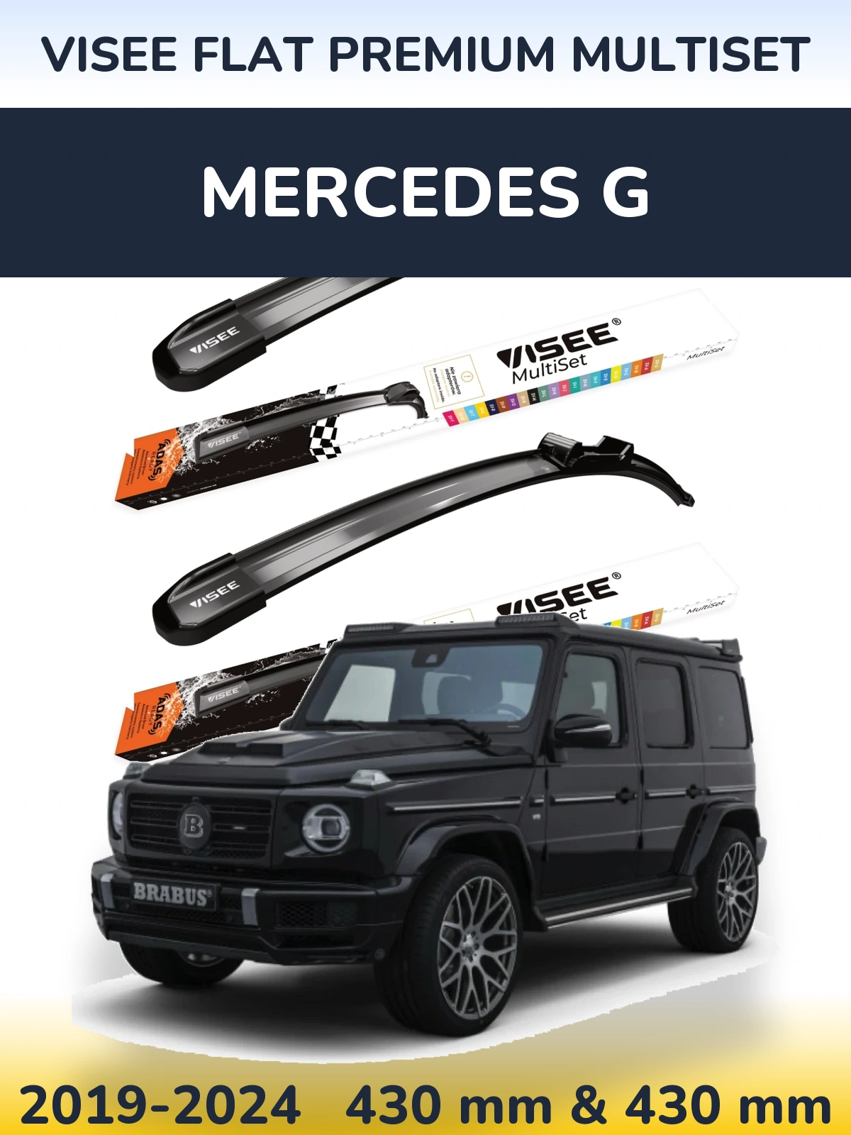 Front wiper blade set VISEE FLAT PREMIUM MultiSet 430 & 430 mm for Mercedes G 2019-2024
