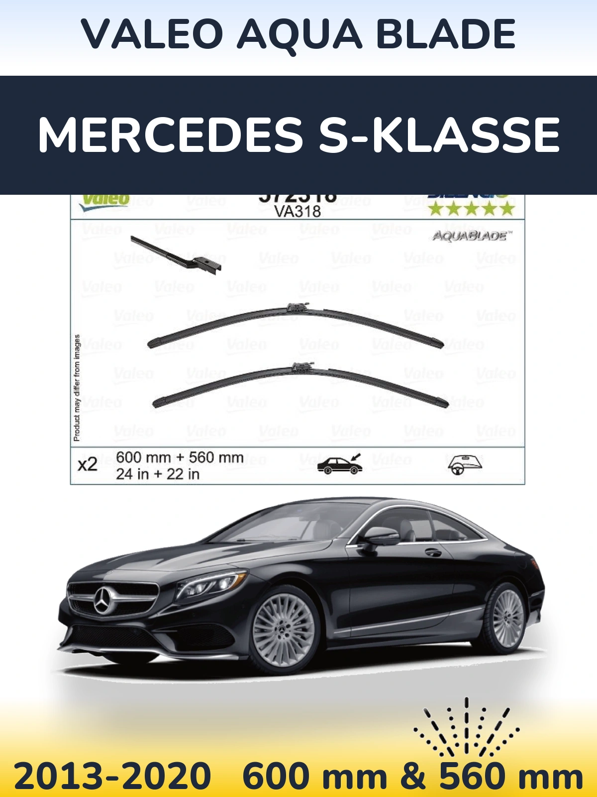 Комплект передніх щіток Valeo Aqua Blade 600 & 560 мм для Mercedes S-Klasse 2013-2020