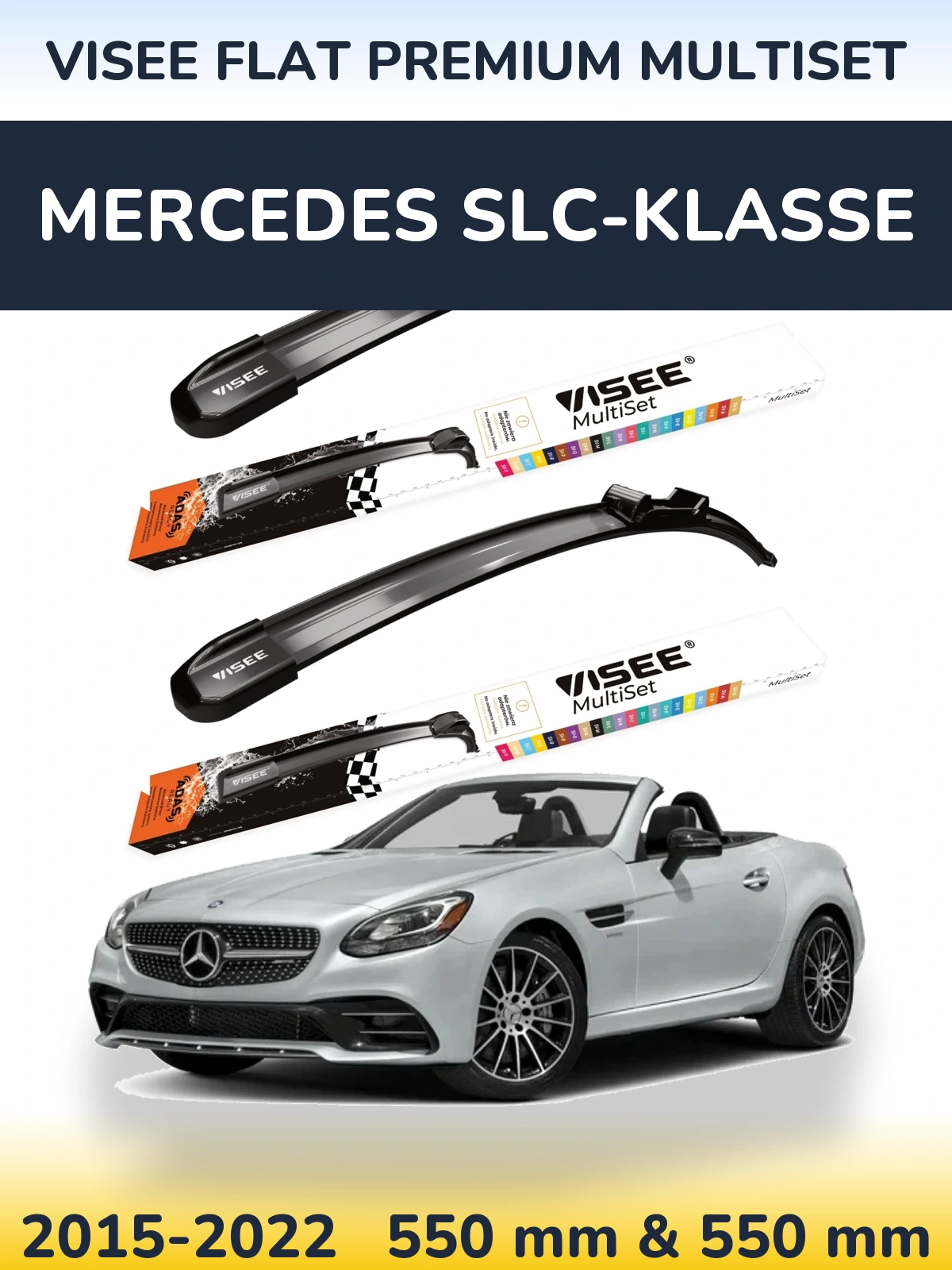 Komplet przednich wycieraczek VISEE FLAT PREMIUM MultiSet 550 & 550 mm do Mercedes SLC-Klasse 2015-2022