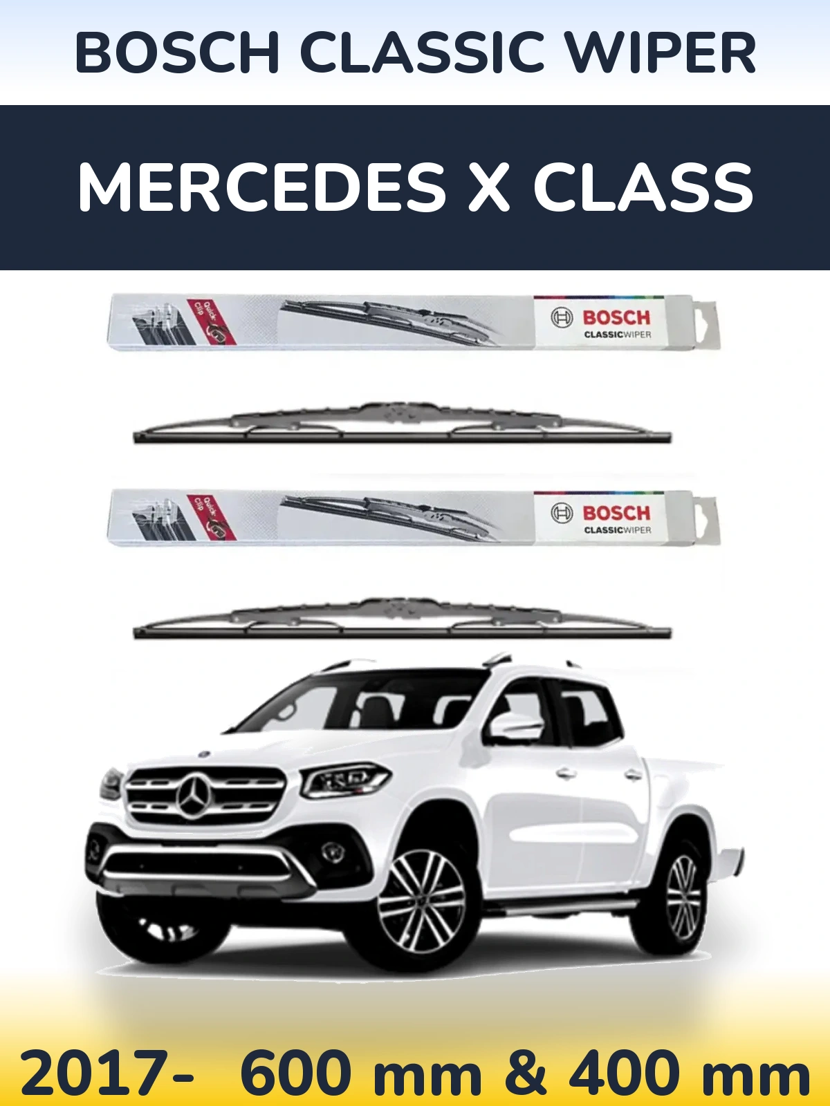 Комплект передних дворников BOSCH Classic Wiper 600 & 400 мм для Mercedes X Class 2017-2026