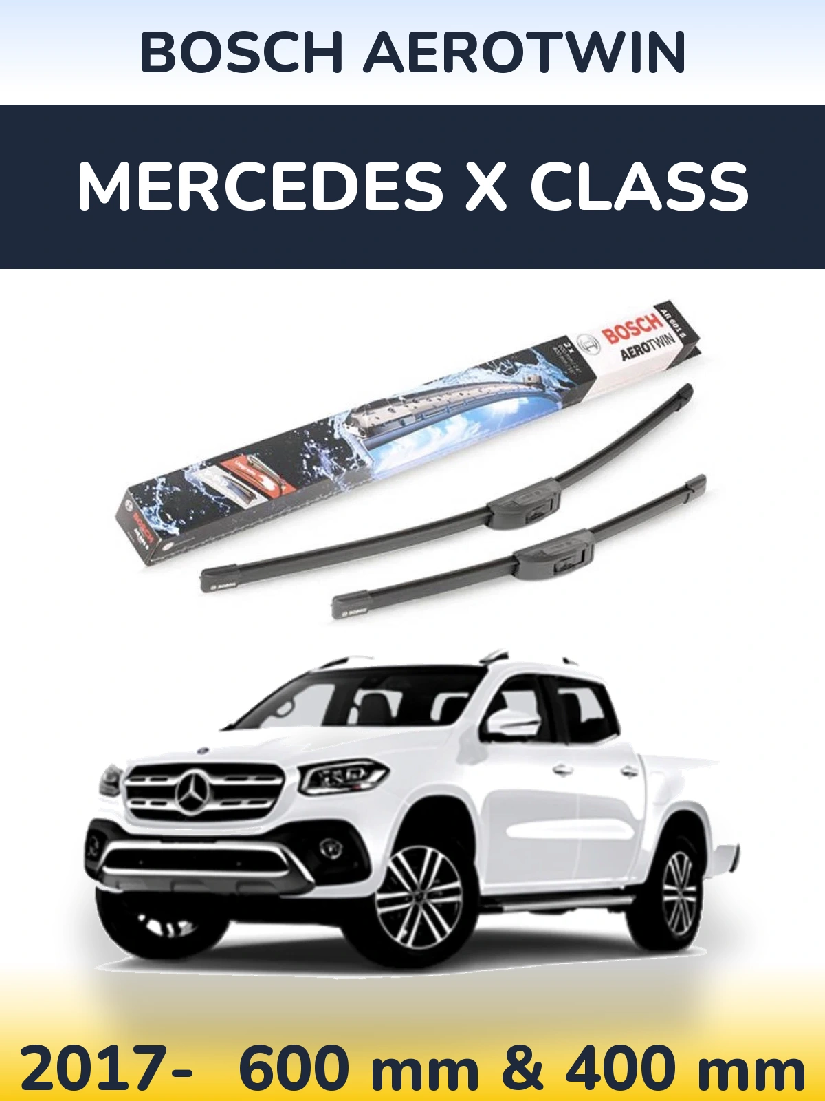 Комплект передніх щіток BOSCH AeroTwin 600 & 400 мм для Mercedes X Class 2017-2026