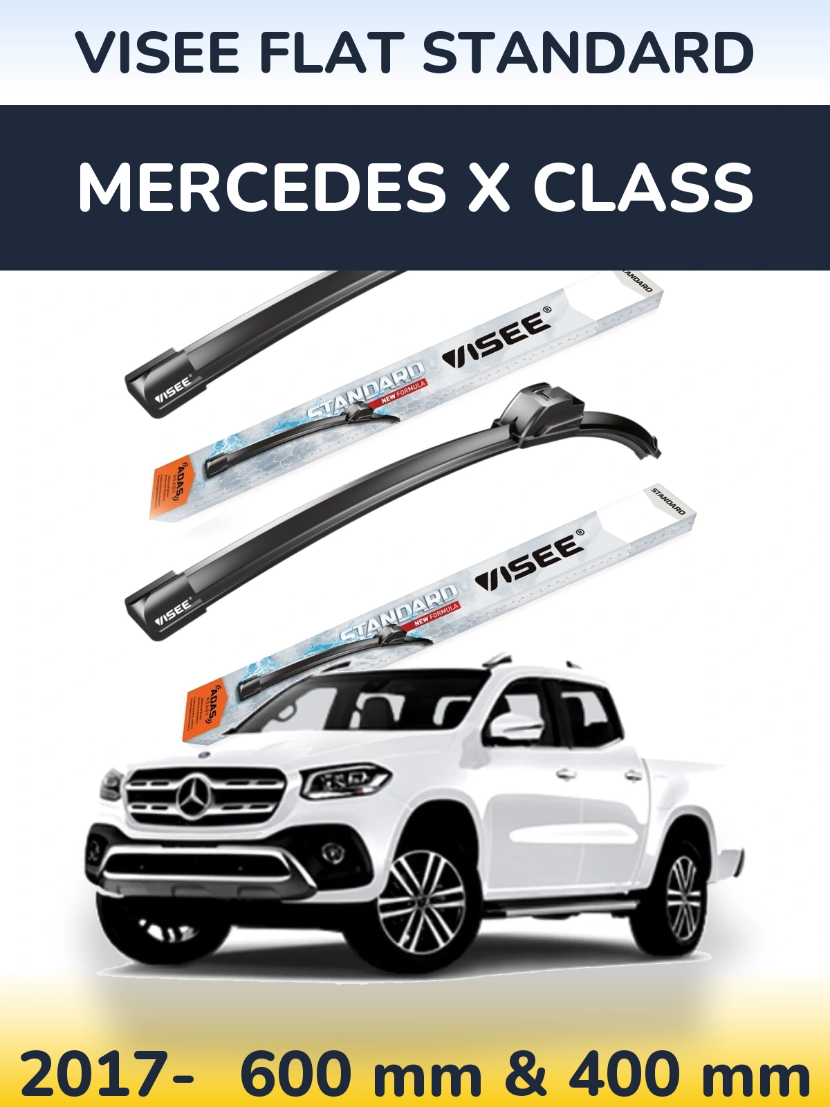 Комплект передних дворников VISEE FLAT STANDARD 600 & 400 мм для Mercedes X Class 2017-2026