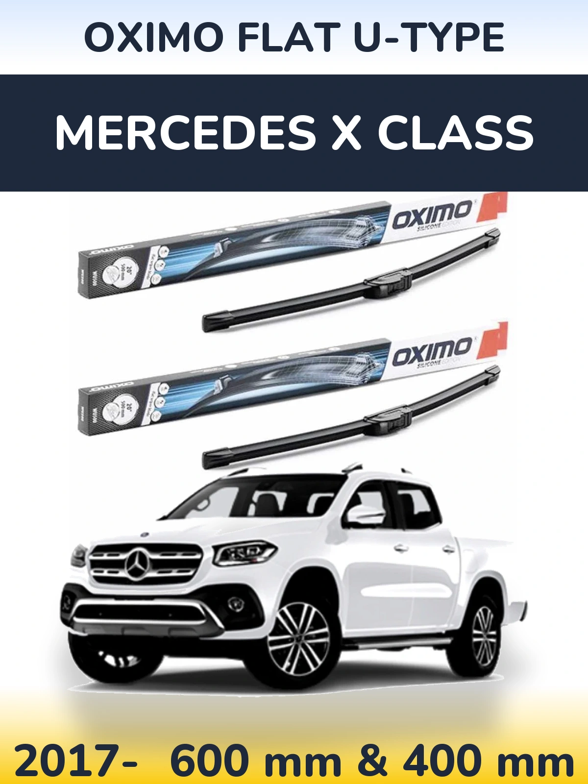 Комплект передніх щіток Oximo Flat U-type 600 & 400 мм для Mercedes X Class 2017-2026