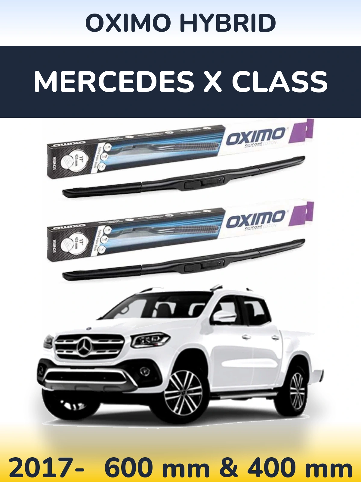 Комплект передних дворников Oximo Hybrid 600 & 400 мм для Mercedes X Class 2017-2026
