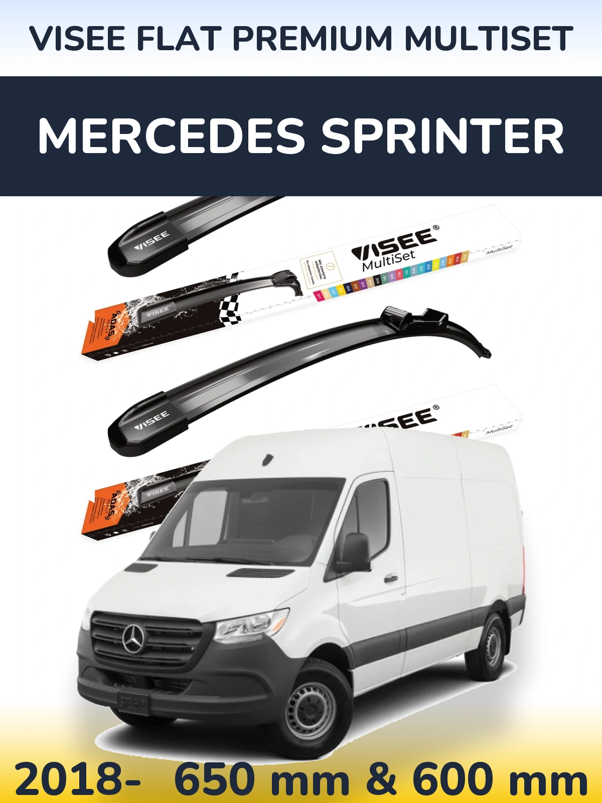 Комплект передних дворников VISEE FLAT PREMIUM MultiSet 650 & 600 мм для Mercedes Sprinter 2018-2026