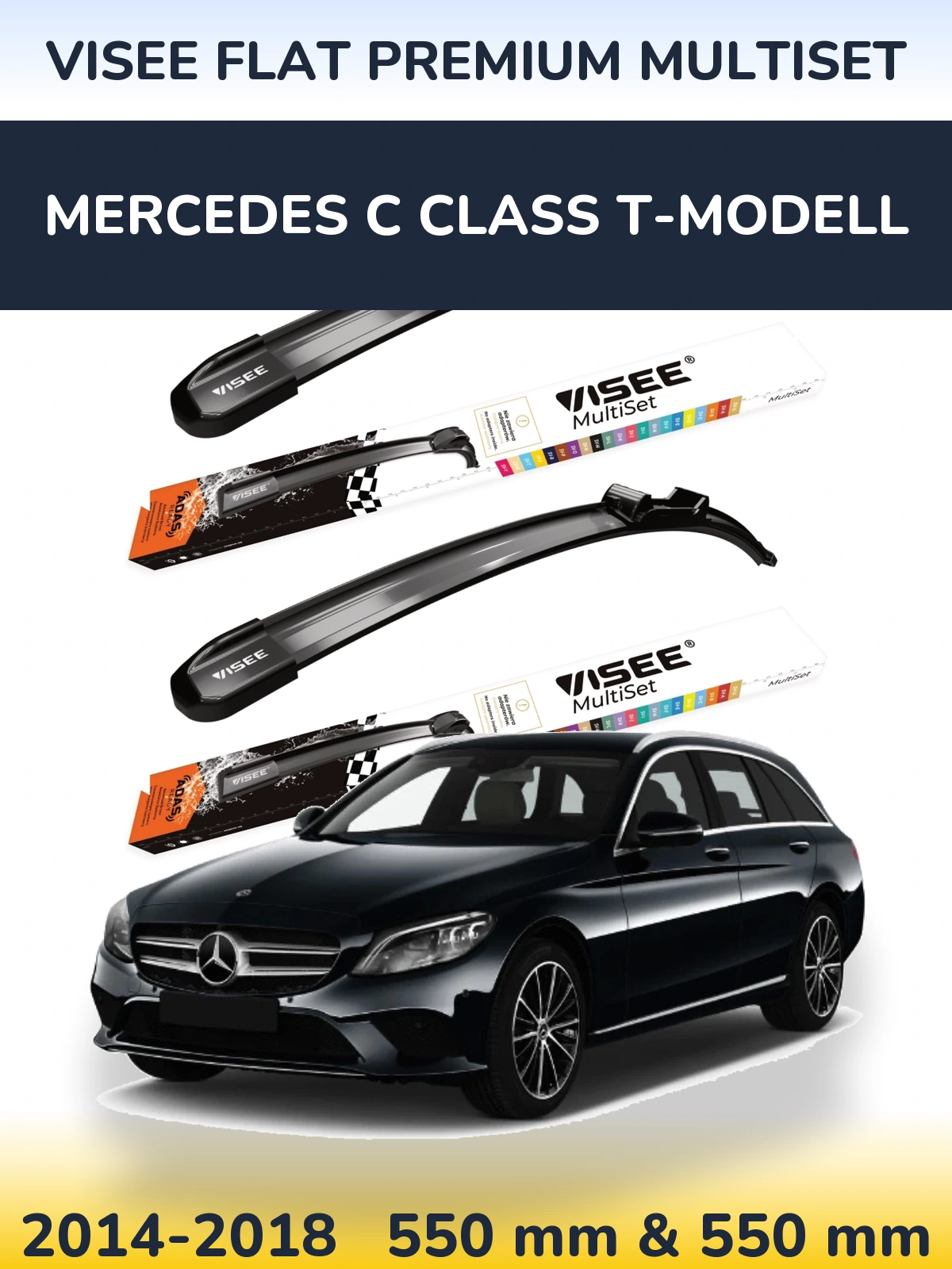 Komplet przednich wycieraczek VISEE FLAT PREMIUM MultiSet 550 & 550 mm do Mercedes Klasa C T-Modell 2014-2018