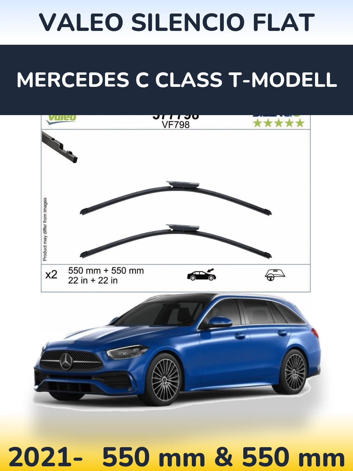 Komplet przednich wycieraczek Valeo Silencio Flat 550 & 550 mm do Mercedes Klasa C T-Modell 2021-2026