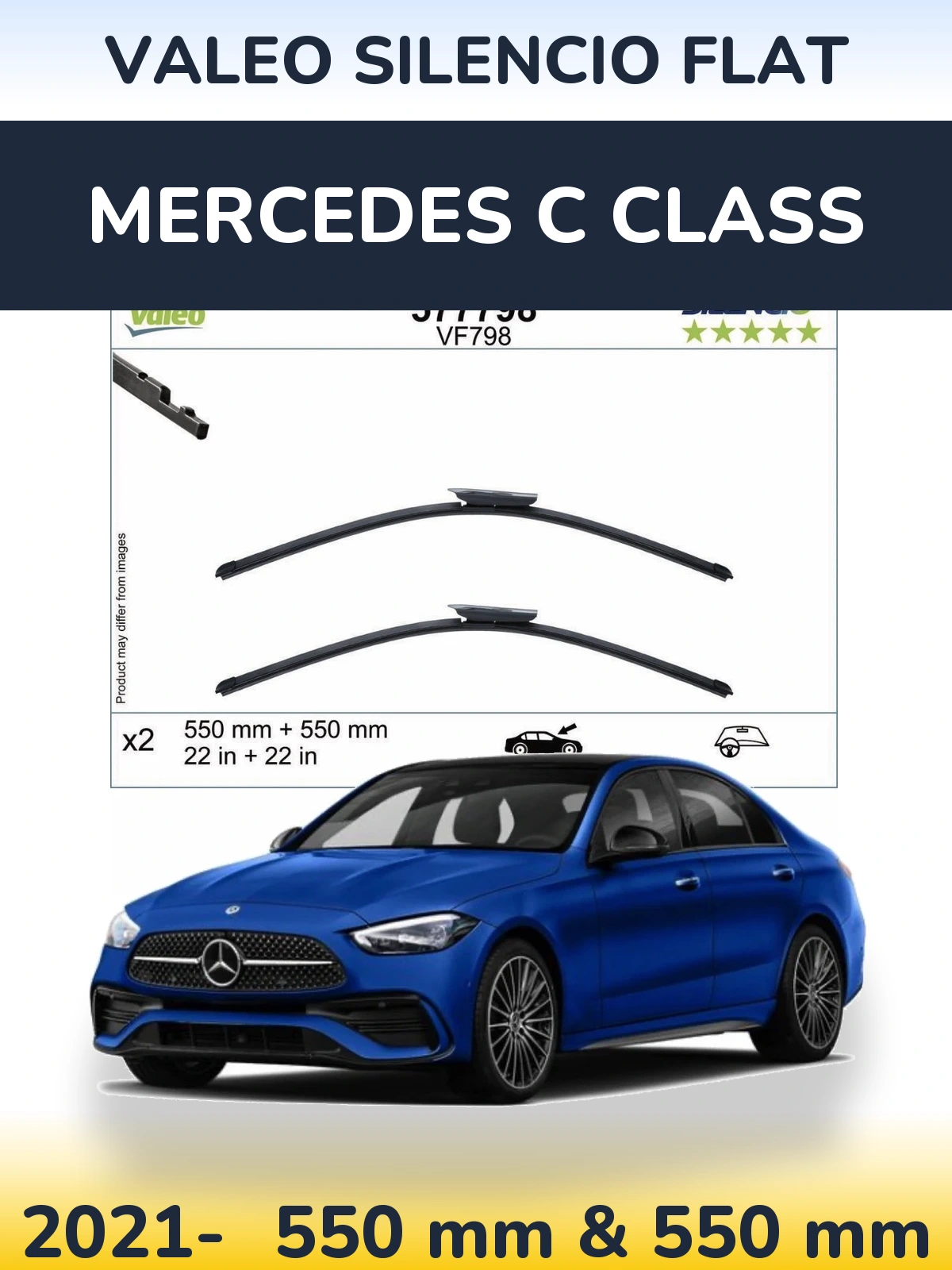 Komplet przednich wycieraczek Valeo Silencio Flat 550 & 550 mm do Mercedes Klasa C 2021-2026