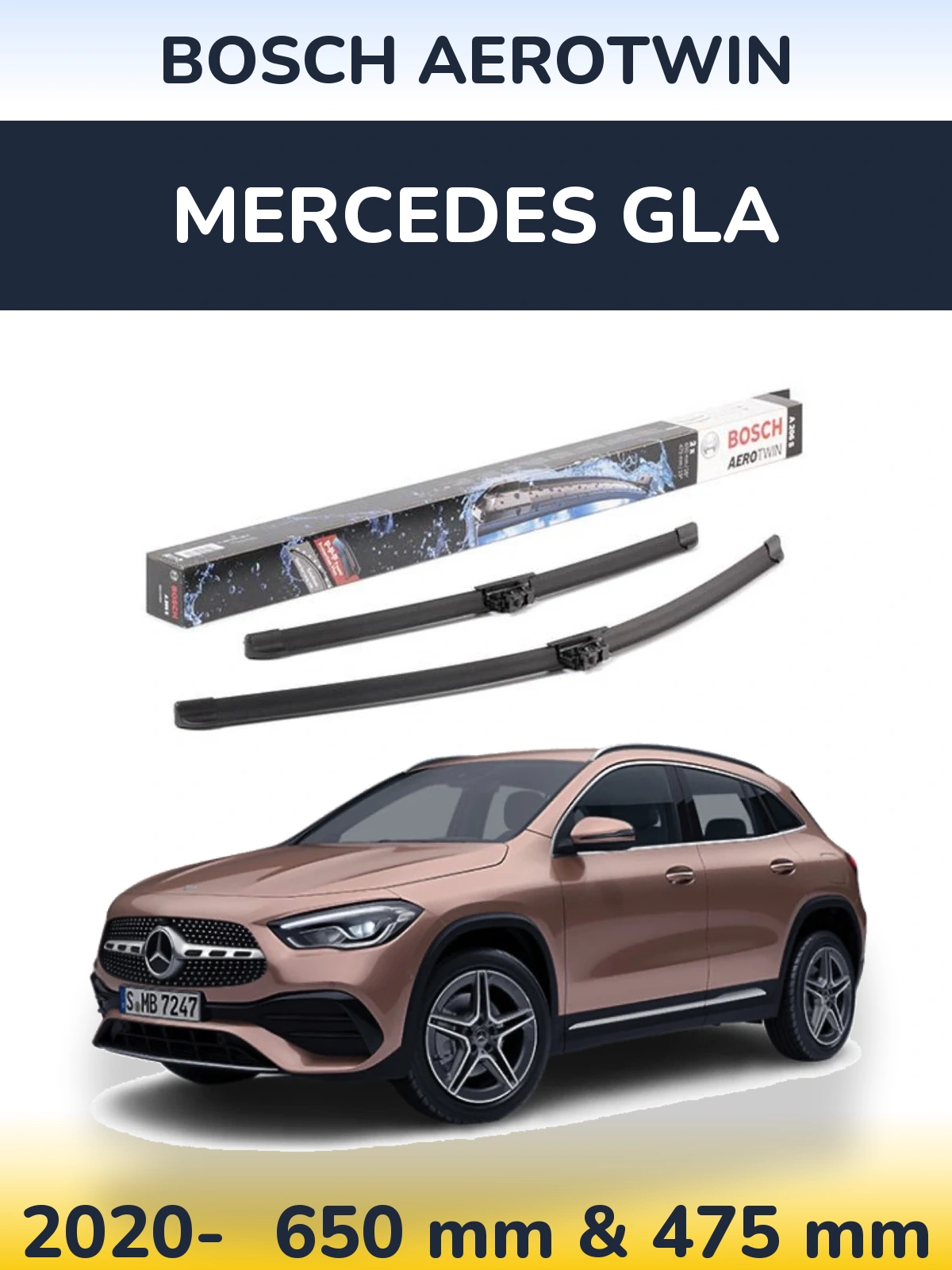Front wiper blade set BOSCH AeroTwin 650 & 475 mm for Mercedes GLA 2020-2026