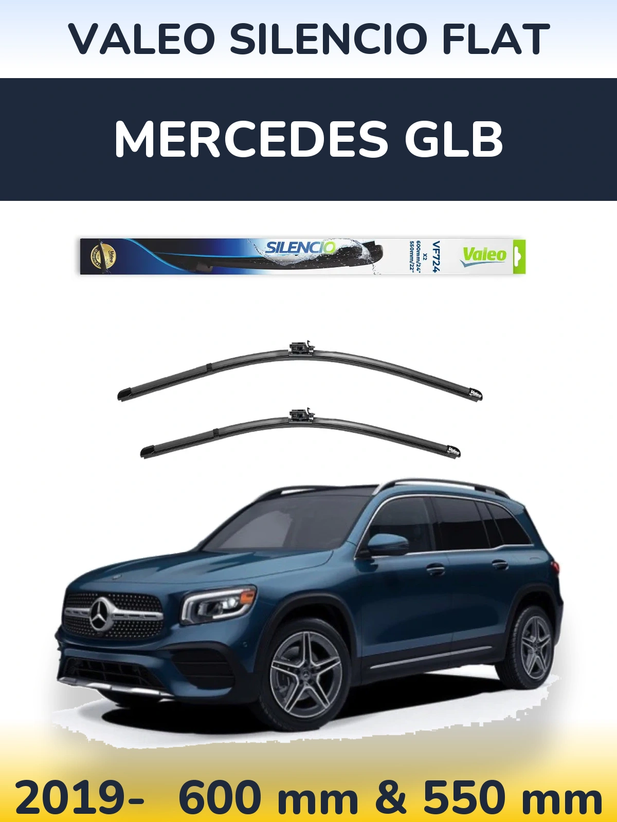 Front wiper blade set Valeo Silencio Flat 600 & 550 mm for Mercedes GLB 2019-2026