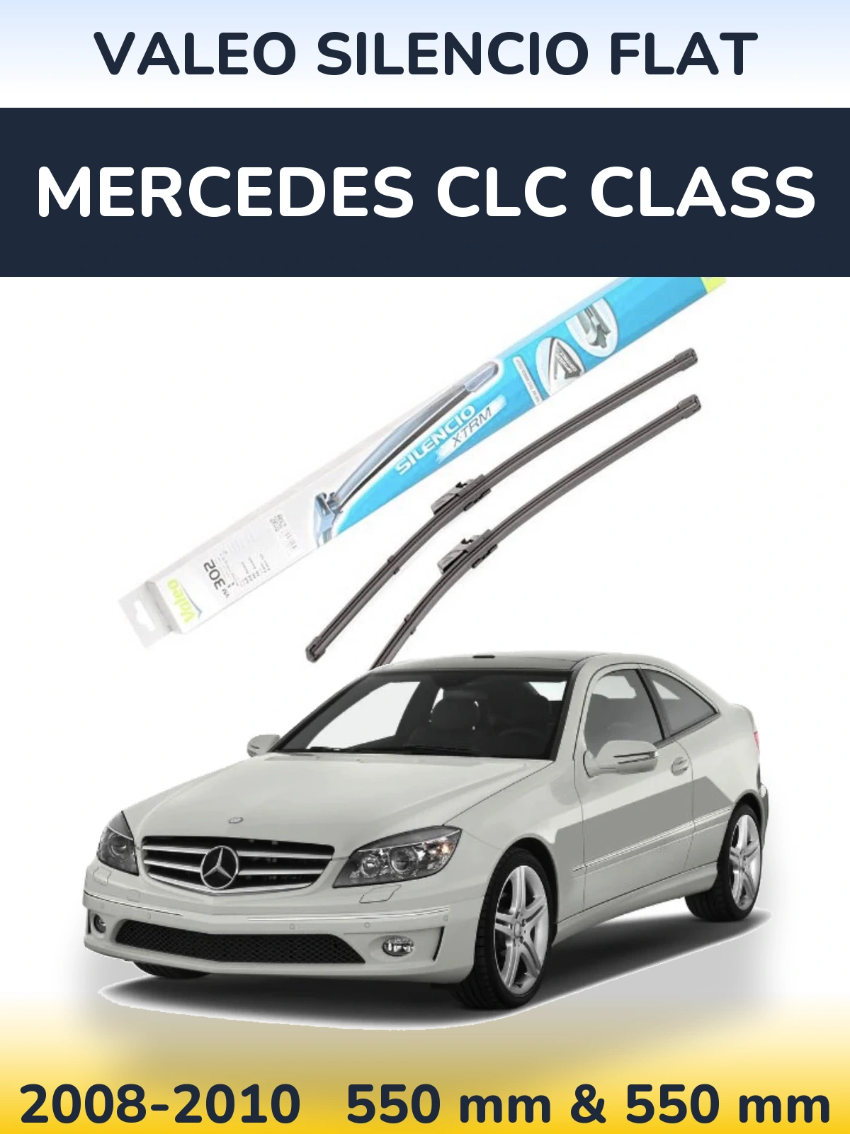 Front wiper blade set Valeo Silencio Flat 550 & 550 mm for Mercedes CLC Class 2008-2010